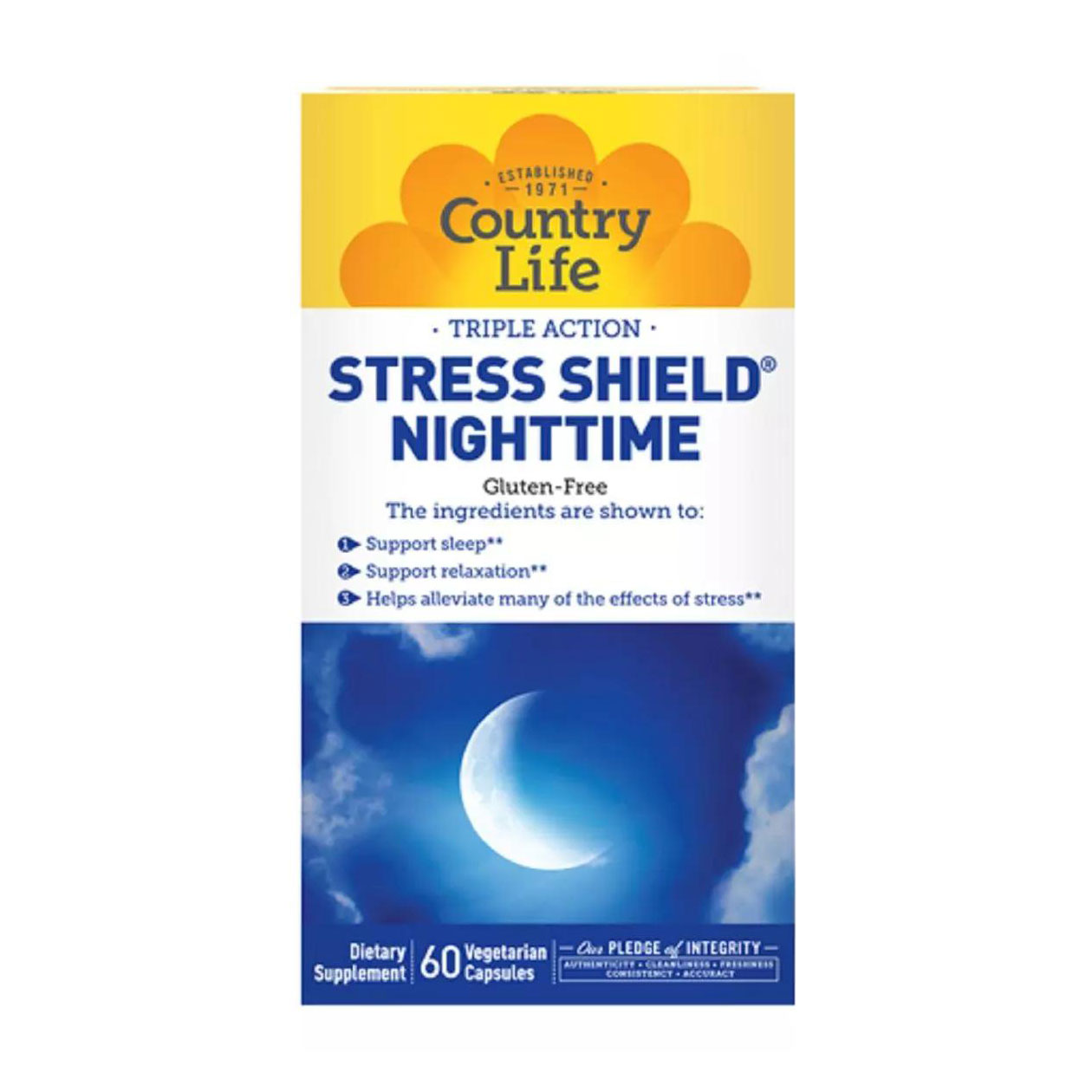 Комплекс для здорового сну Country Life Stress Shield Nighttime, 60 капсул