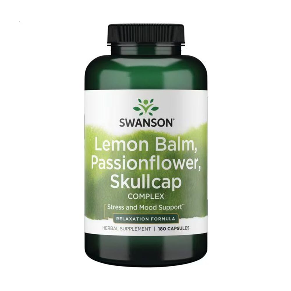 Комплекс меліси, страстоцвіту та шоломника Swanson Lemon Balm, Passionflower, Skullcap Complex, 180 капсул