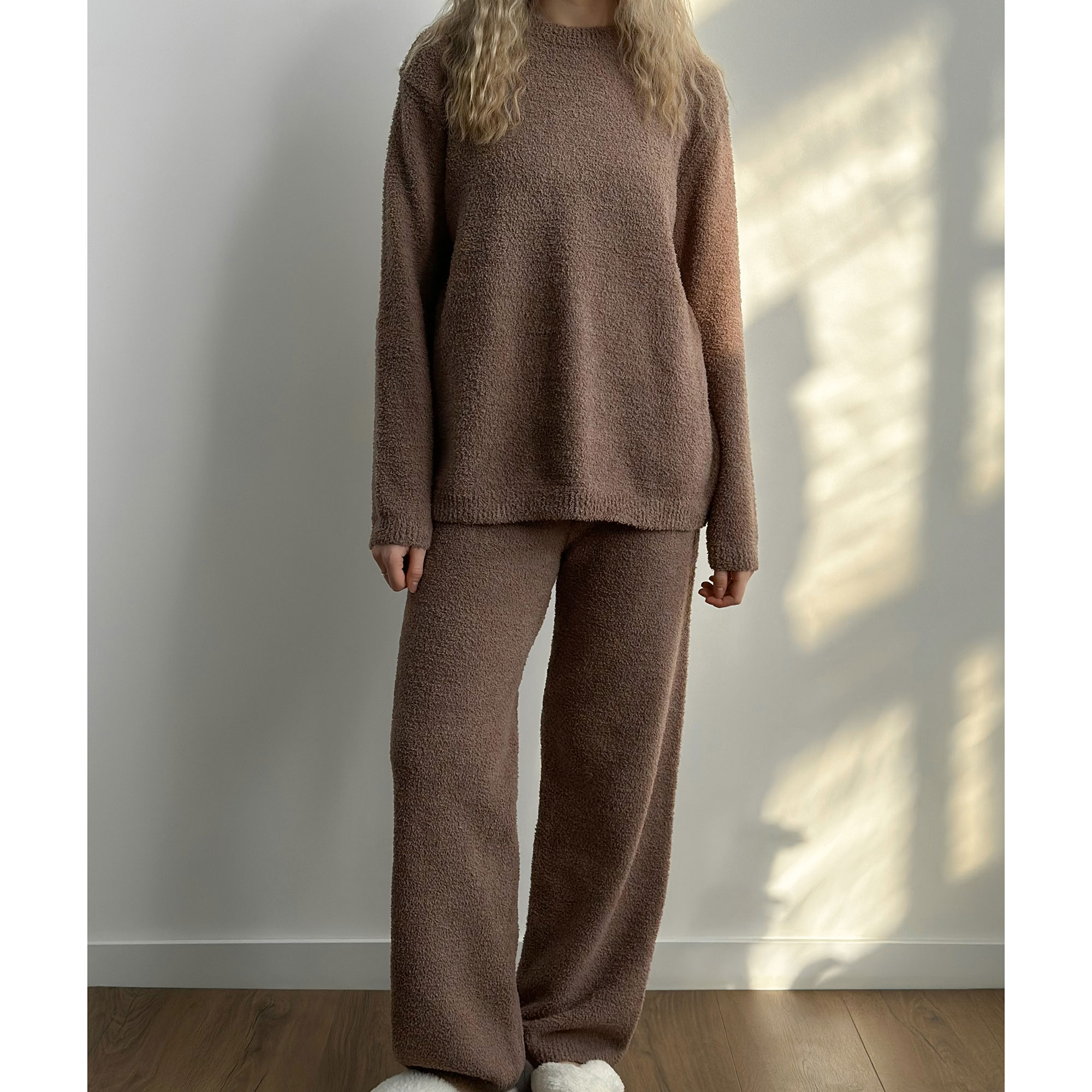 Комплект жіночий в'язаний Twins штани та кофта, коричневий, розмір one size (14821)