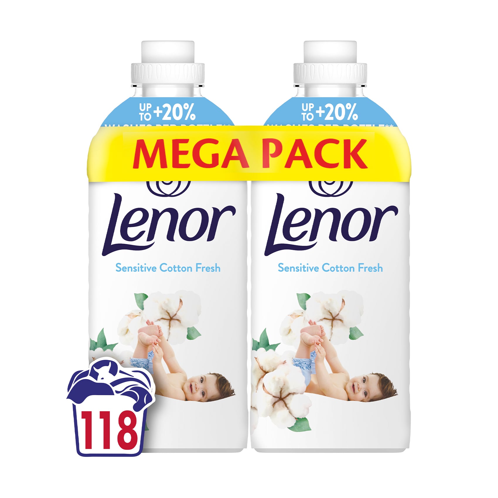 Кондиціонер для білизни Lenor Свіжість бавовни, 118 циклів прання, 2*1.239 л