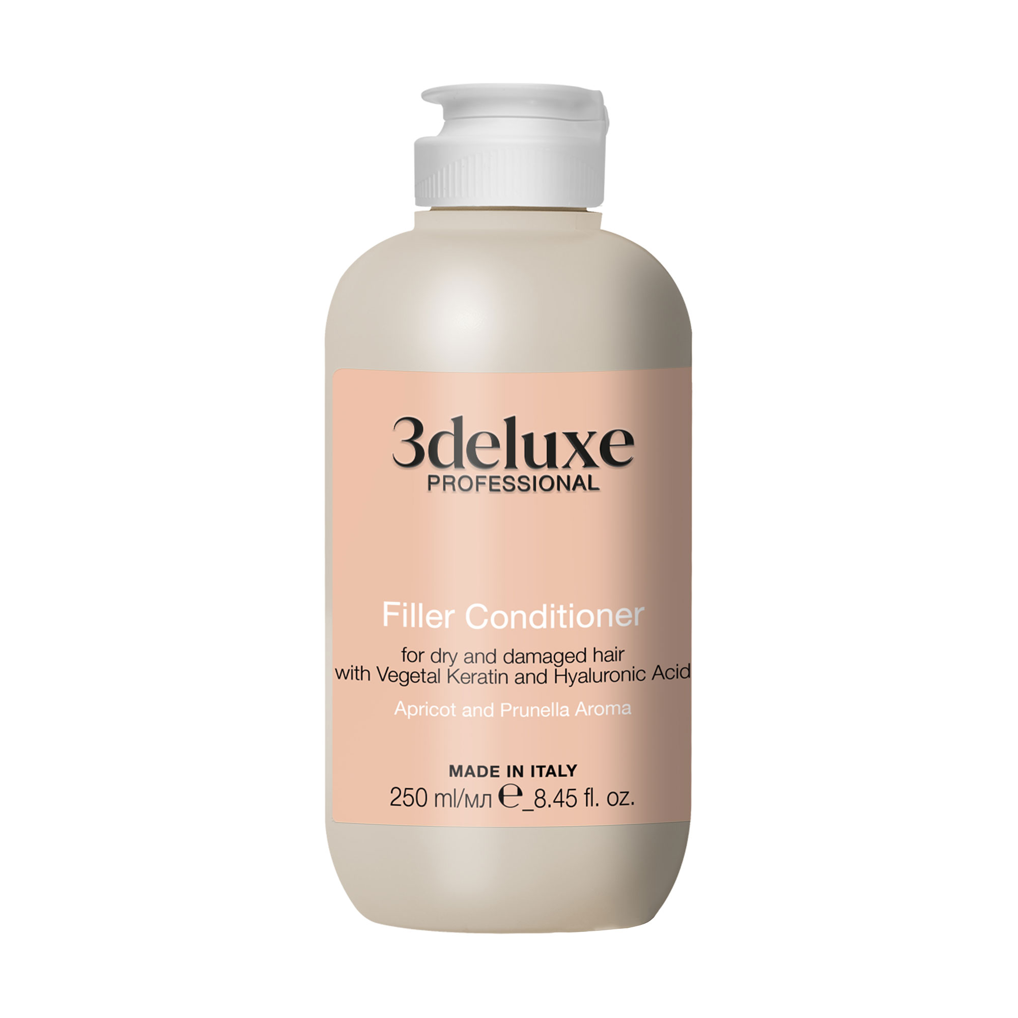 Кондиціонер-філер 3DeLuXe Filler Conditioner для сухого та пошкодженого волосся, з рослинним кератином та гіалуроновою кислотою, 250 мл