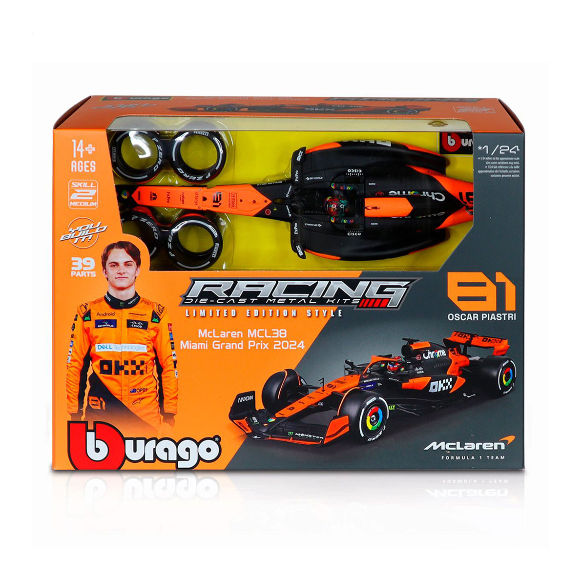 Конструктор Bburago McLaren MCL38, 1:24, 40 деталей, від 14 років (18-28512)