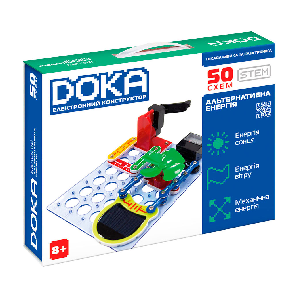 Конструктор електронний DOKA Альтернативна енергія, 50 схем, 16*24*8 см, від 8 років (D70711)