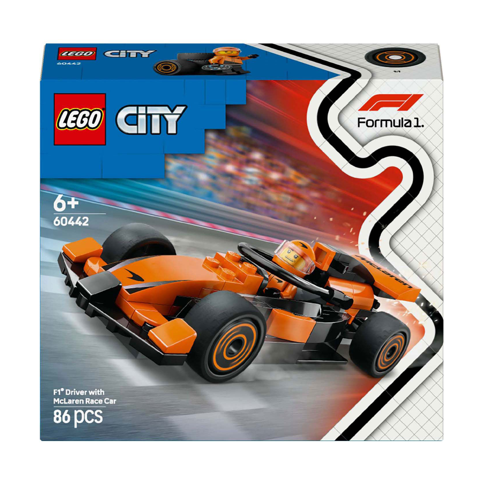 Конструктор LEGO City Пілот F1 з автомобілем для перегонів команди McLaren, 86 деталей, від 6 років (60442)