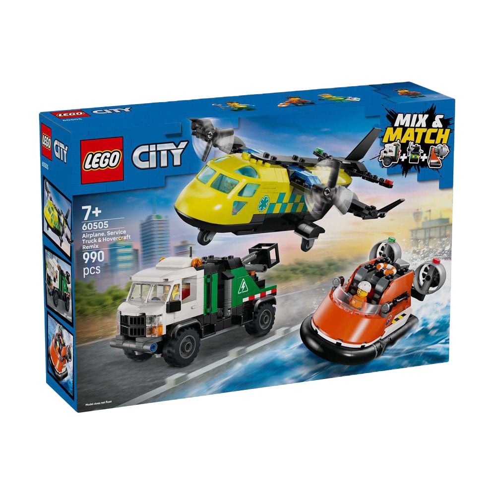 Конструктор LEGO City Ремікс літака, вантажівки та судна на повітряній подушці, 990 деталей, від 7 років (60505)