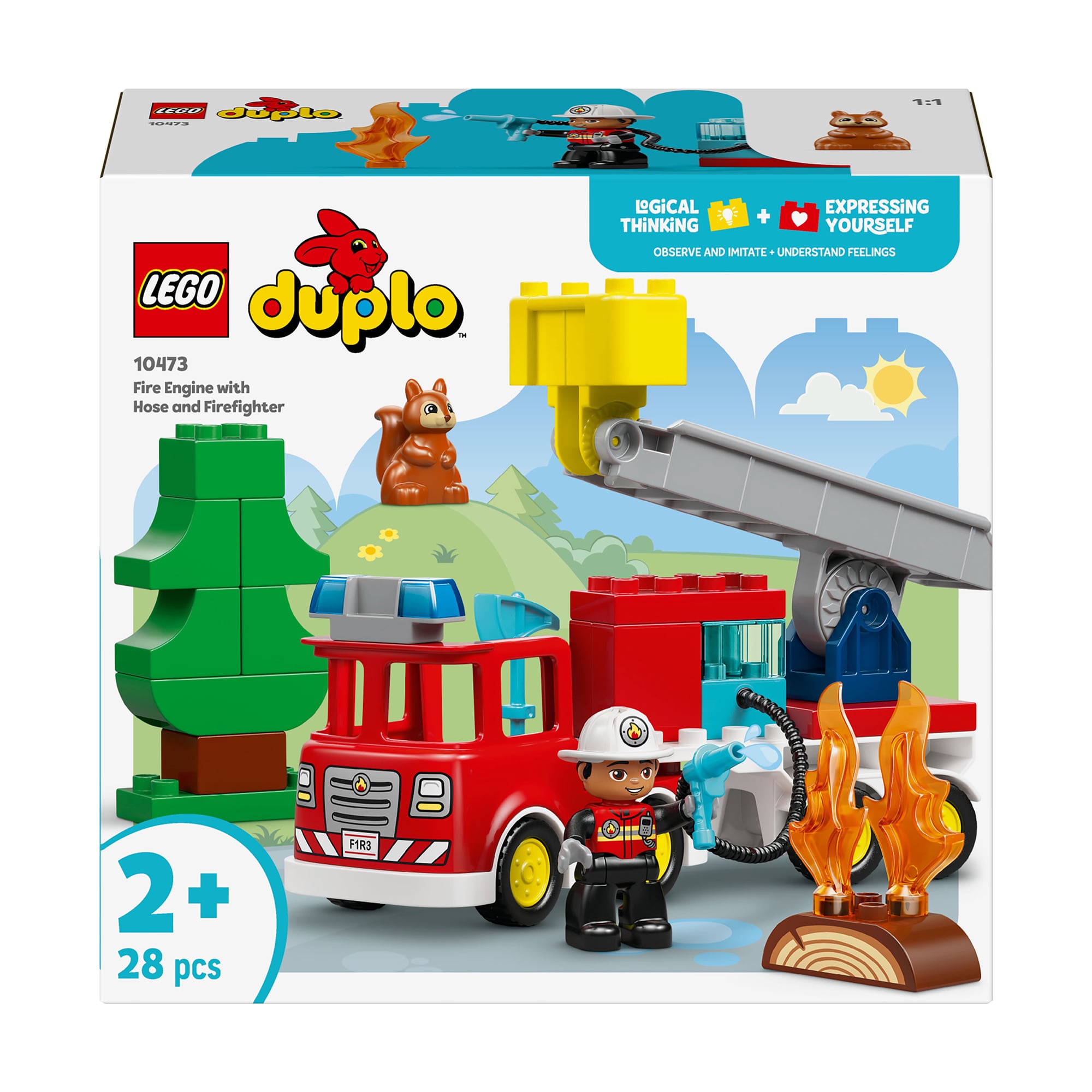 Конструктор LEGO Duplo Пожежна машина зі шлангом і пожежником, 28 деталей, від 2 років (10473)