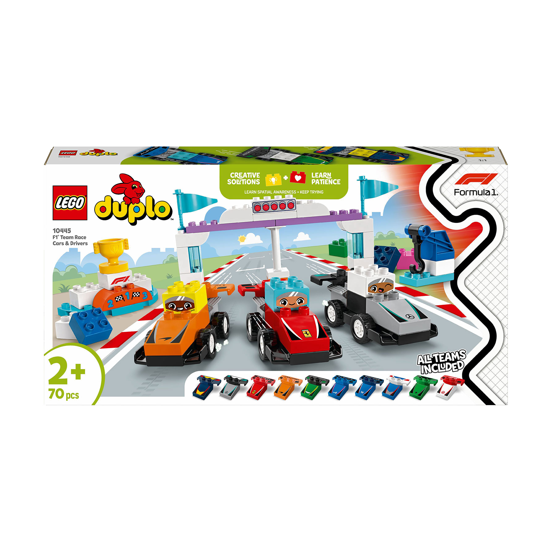 Конструктор LEGO Duplo Town Автомобілі для перегонів і пілоти команд Формули-1, від 2 років, 70 деталей (10445)
