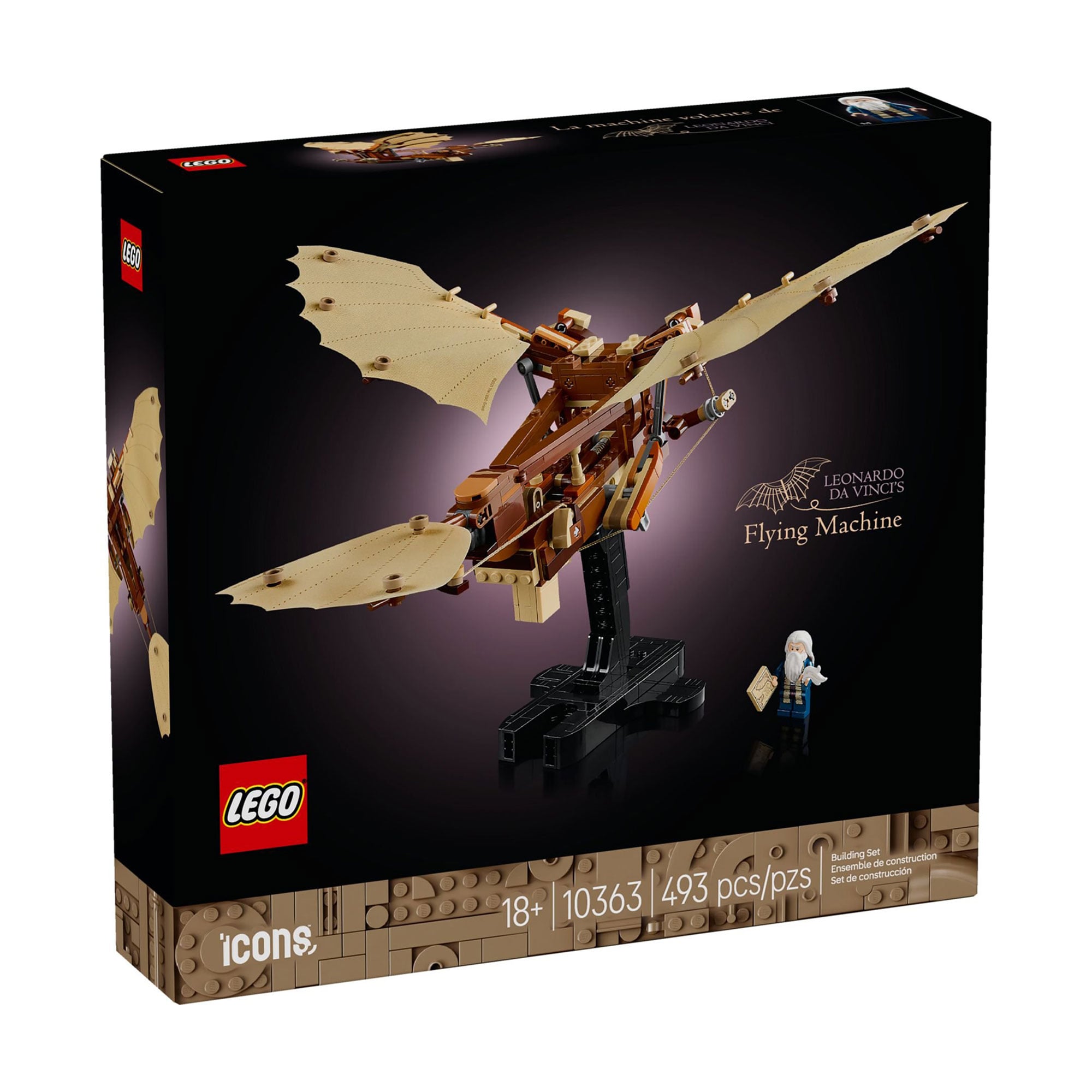 Конструктор LEGO Icons Confidential Літальний апарат Леонардо да Вінчі, 493 деталі, від 18 років (10363)