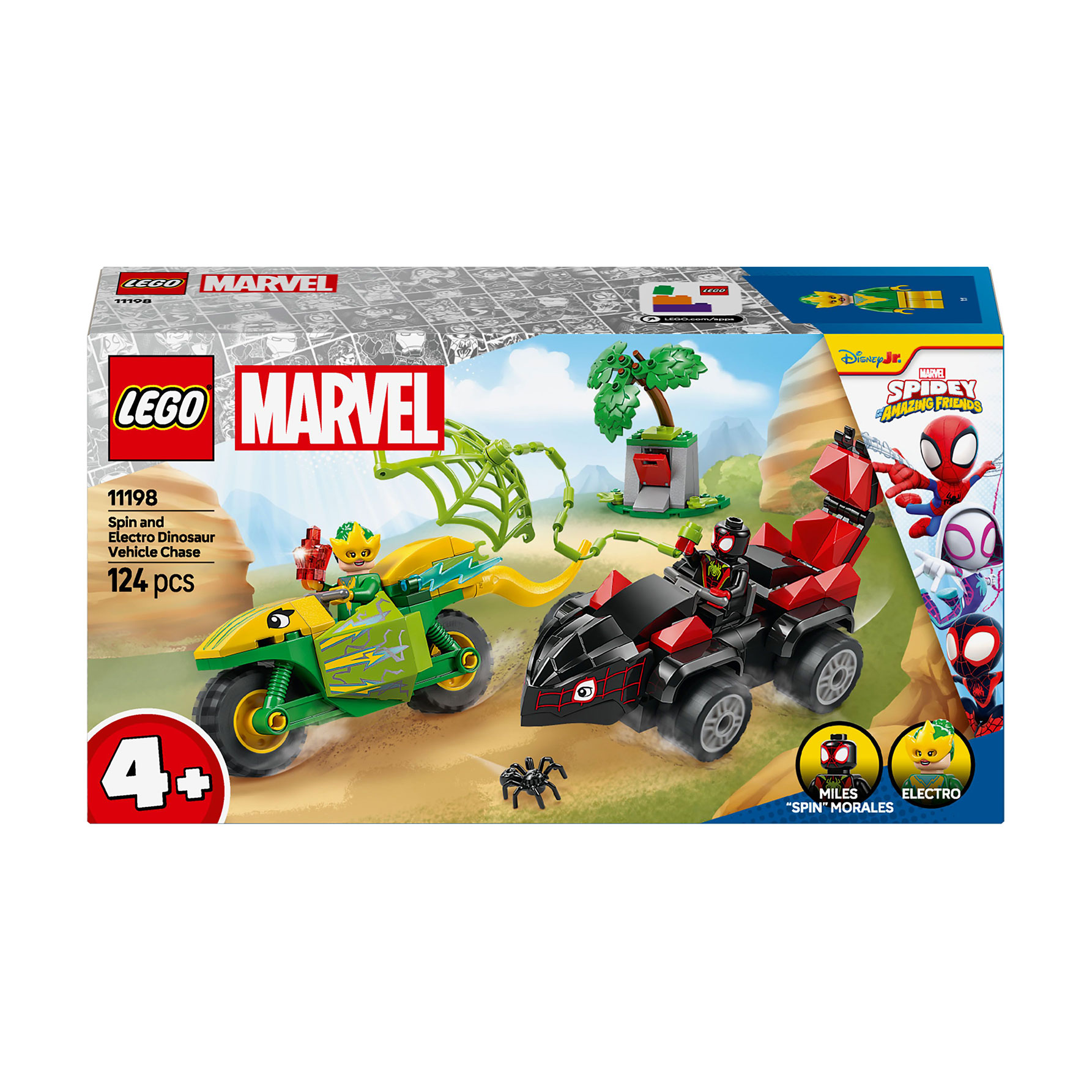Конструктор LEGO Spidey Перегони на електромобілях з динозаврами, 124 деталі, від 4 років (11198)