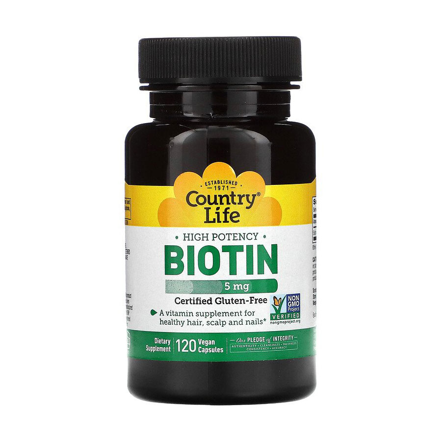 Концентрований Біотин (B7) Country Life High Potency Biotin 5 мг, 120 капсул