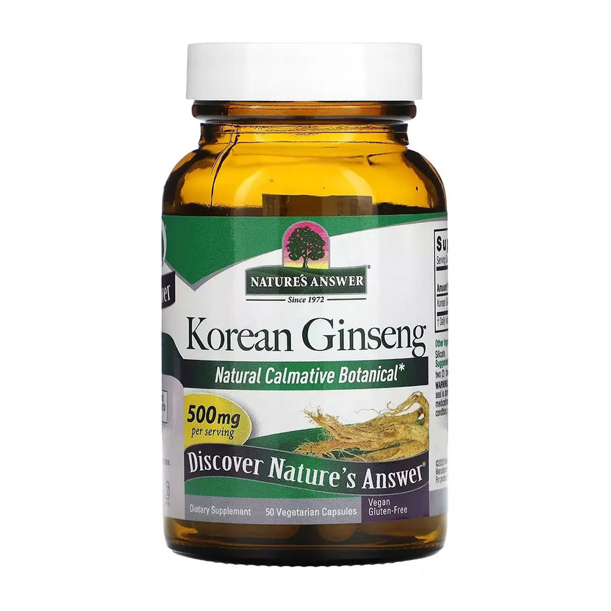 Корейський женьшень Nature's Answer Korean Ginseng, 500 мг, 50 вегетаріанських капсул