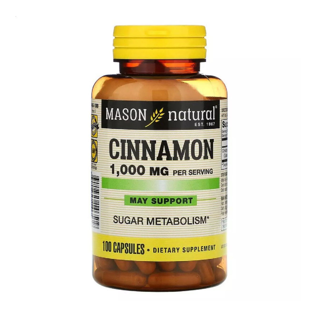 Кориця Mason Natural Cinnamon 1000 мг, 100 капсул