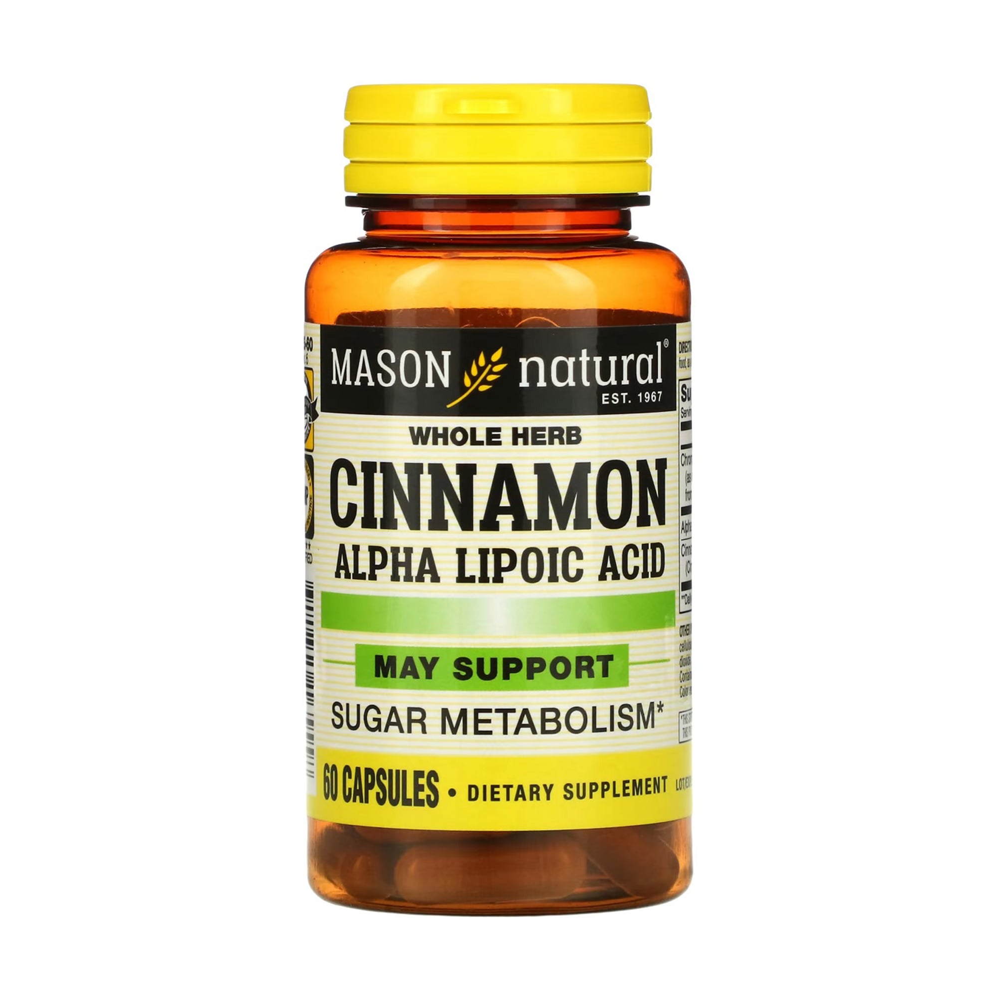 Кориця з альфа-ліпоєвою кислотою Mason Natural Cinnamon Alpha Lipoic Acid, 60 капсул