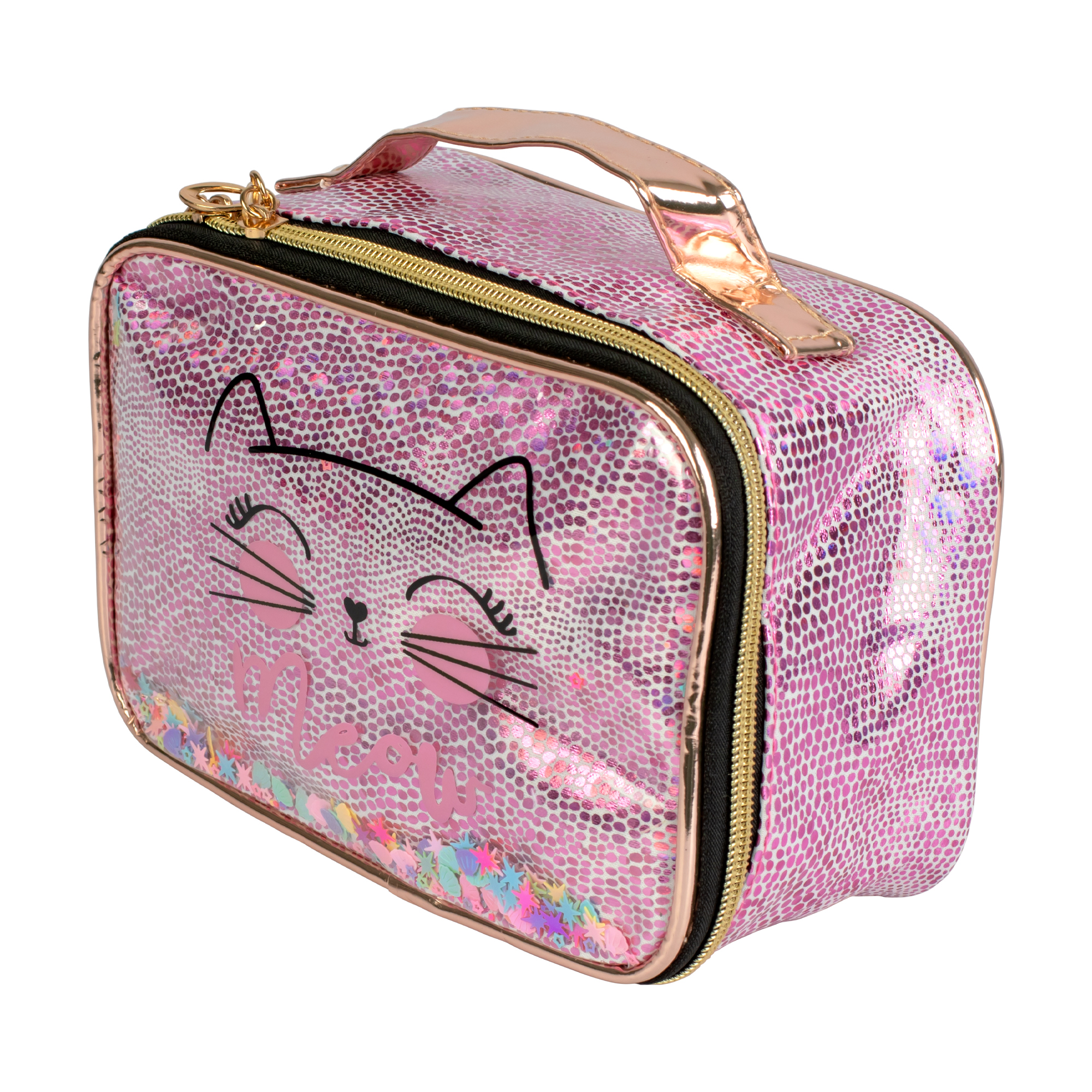 Косметичка Lukky Киця з принтом та конфетті, 21*13*12 см