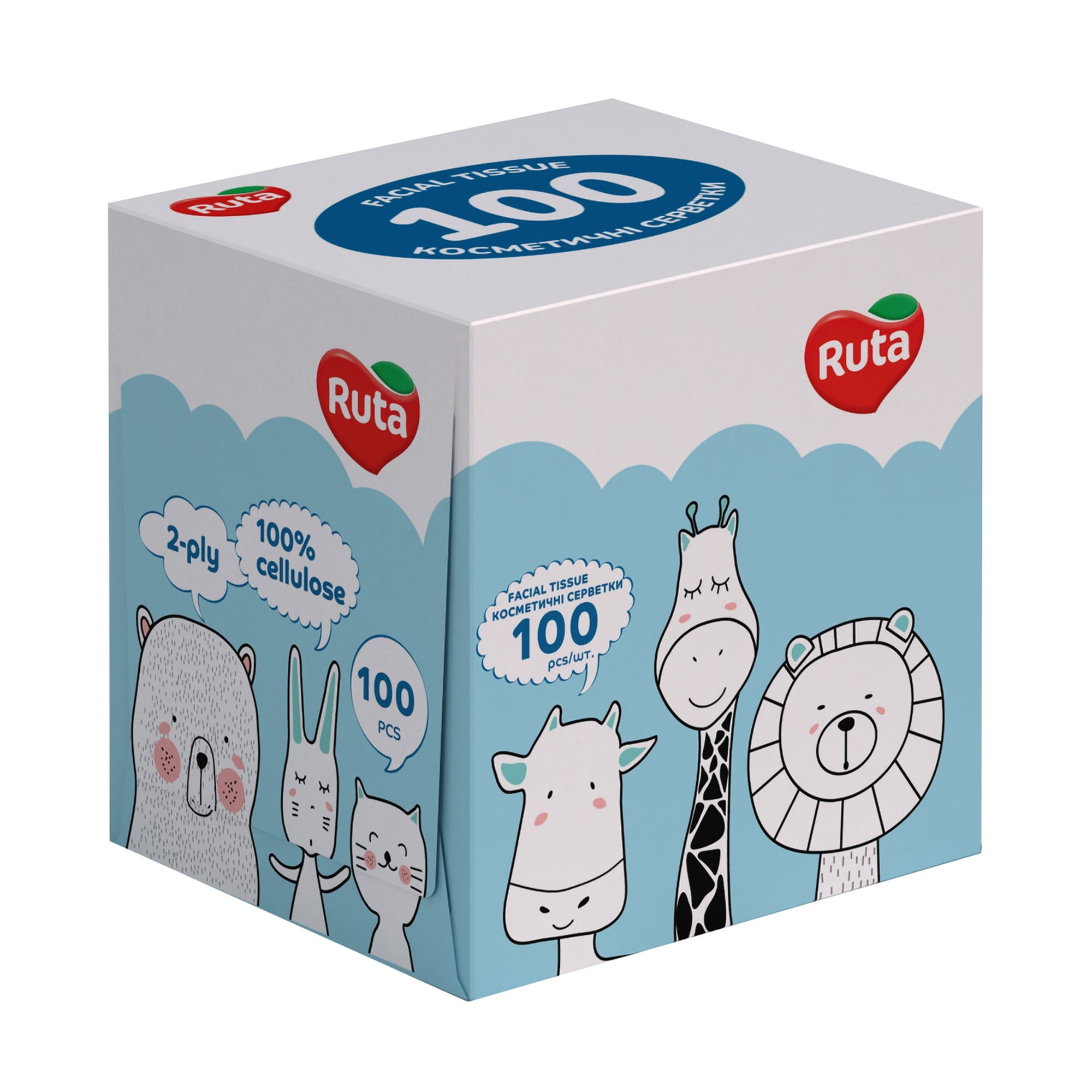 Косметичні серветки RUTA Kids 2-шарові, білі, 100 шт