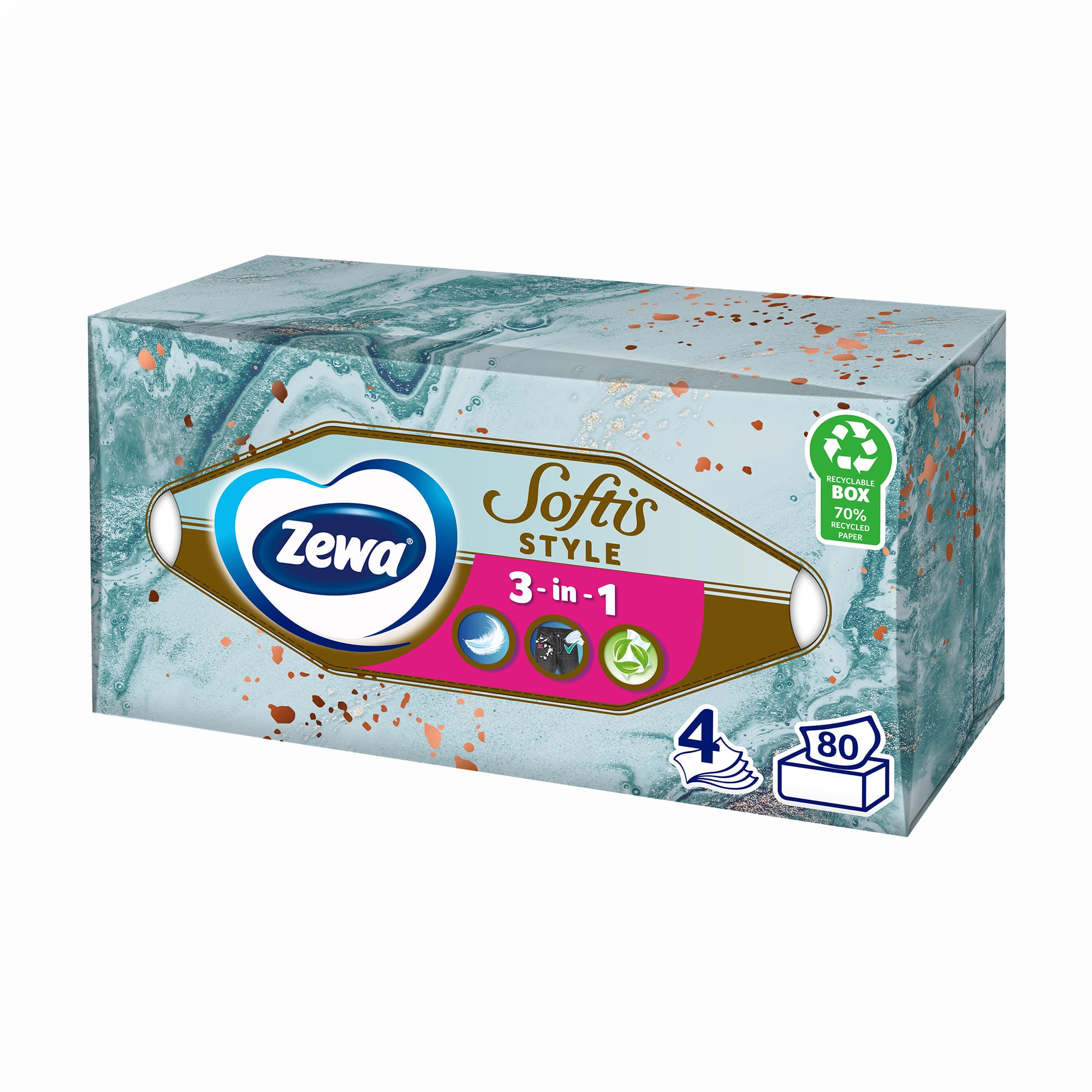 Косметичні серветки Zewa Softis 4-шарові, 80 шт