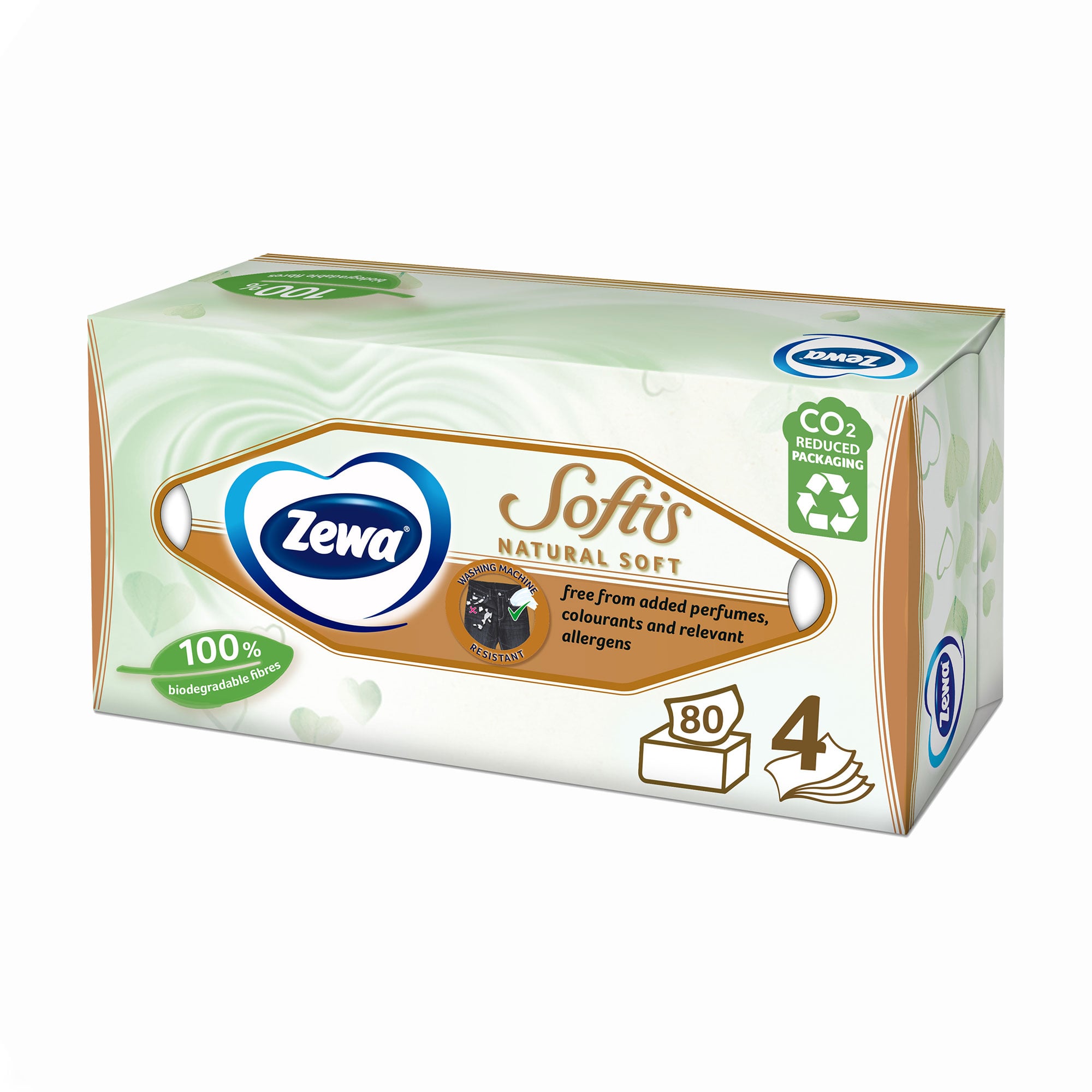 Косметичні серветки Zewa Softis Natural Soft 4-шарові, 80 шт