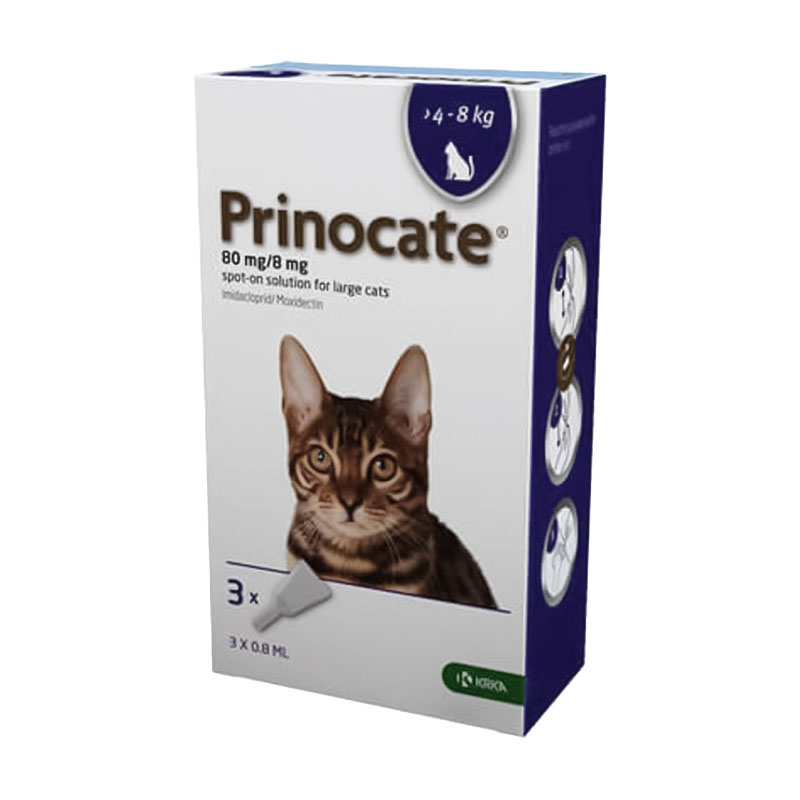 Краплі для котів KRKA Prinocate проти бліх та паразитів, 4-8 кг, 3*0.8 мл