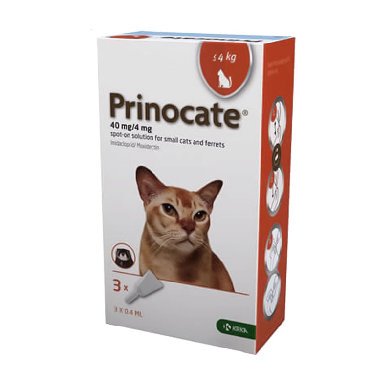 Краплі для котів KRKA Prinocate проти бліх та паразитів, до 4 кг, 3*0.4 мл