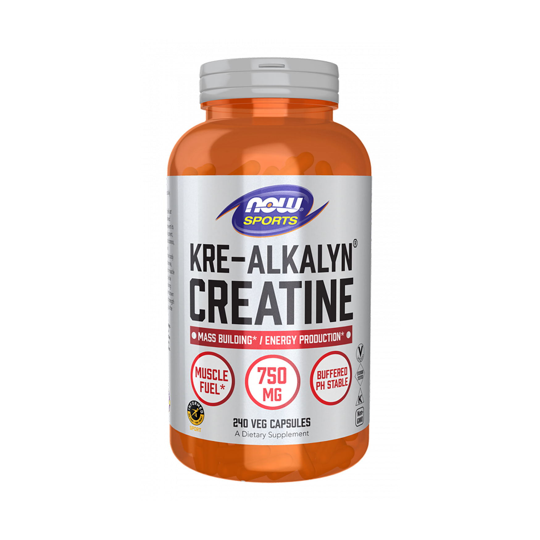 Креатин NOW Foods Sports Kre-Alkalyn Creatine 750 мг, 240 вегетаріанських капсул