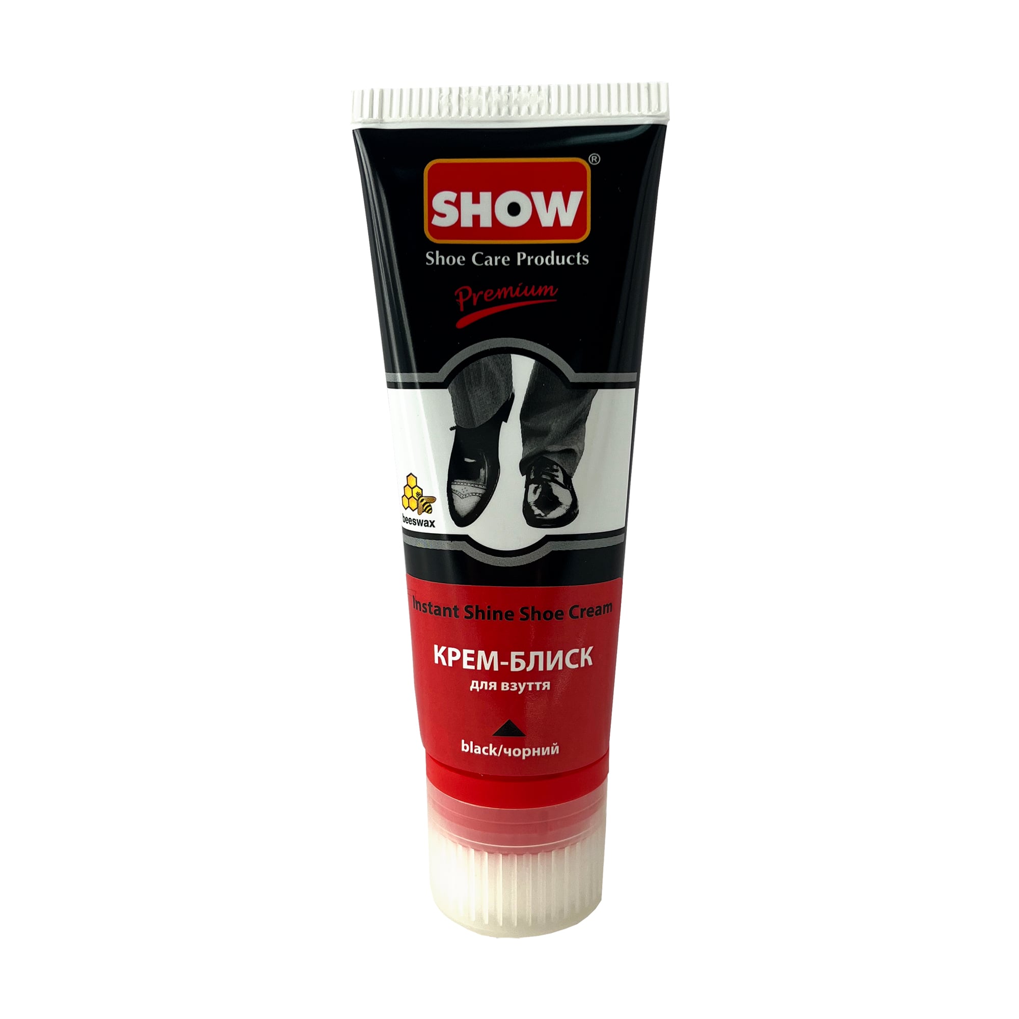 Крем-блиск для взуття SHOW Instant Shine Shoe Cream з губкою, чорний, 75 мл (туба)
