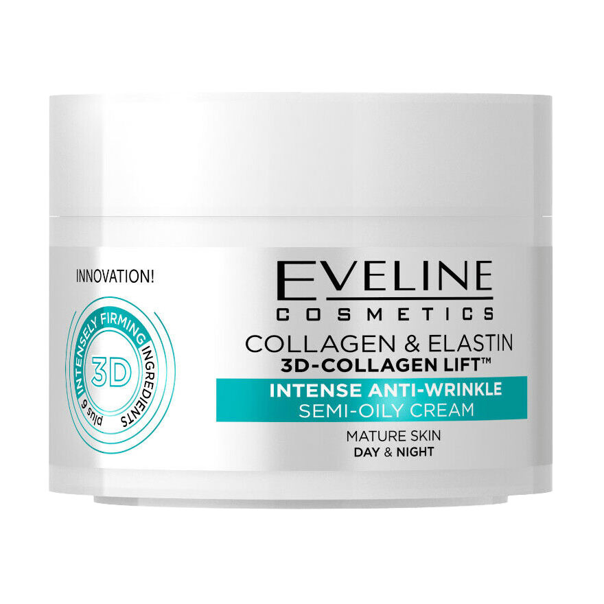 Крем для обличчя Eveline Cosmetics Колаген &amp; Еластин, напівжирний, активне омолодження, для зрілої шкіри, 50 мл