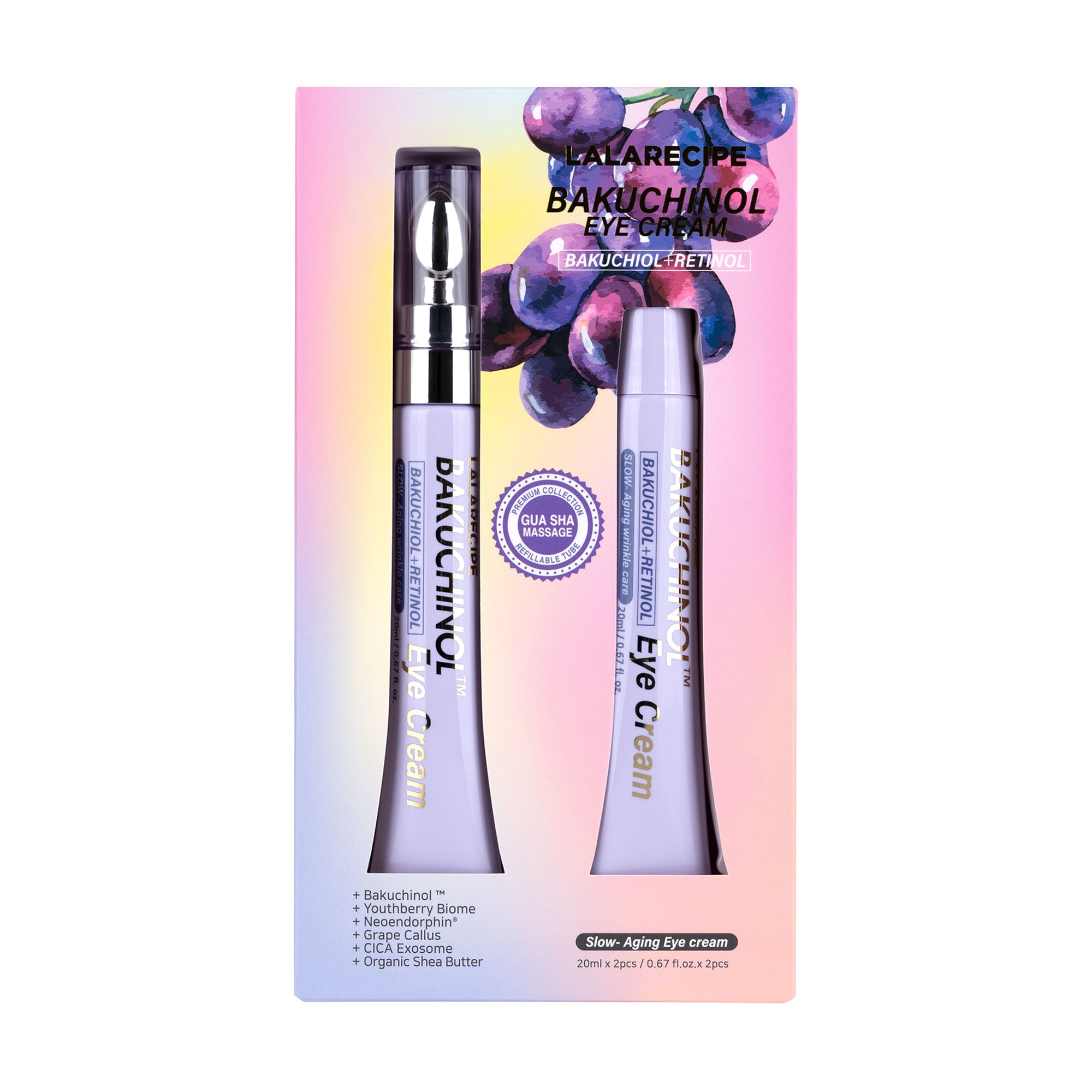 Крем для шкіри навколо очей Lalarecipe Bakuchinol Eye Cream з бакучіолом та ретинолом, 2*20 мл