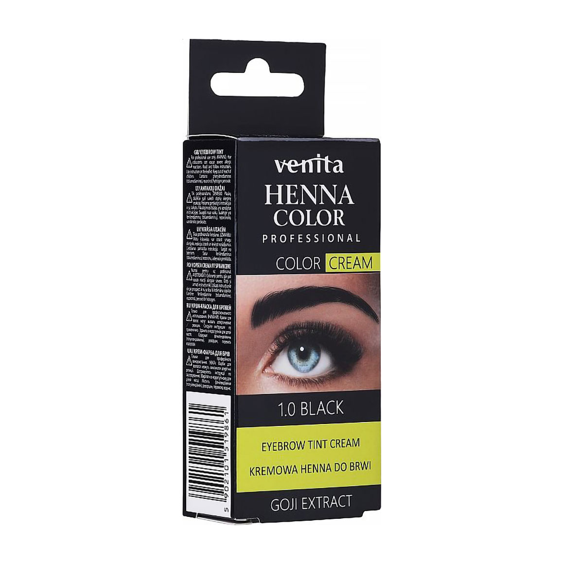 Крем-фарба для фарбування брів Venita Professional Henna Color Cream Eyebrow Tint Cream з екстрактом годжі, 1.0 Black, 30 г