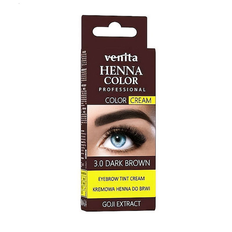 Крем-фарба для фарбування брів Venita Professional Henna Color Cream Eyebrow Tint Cream з екстрактом годжі, 3.0 Dark Brown, 30 г