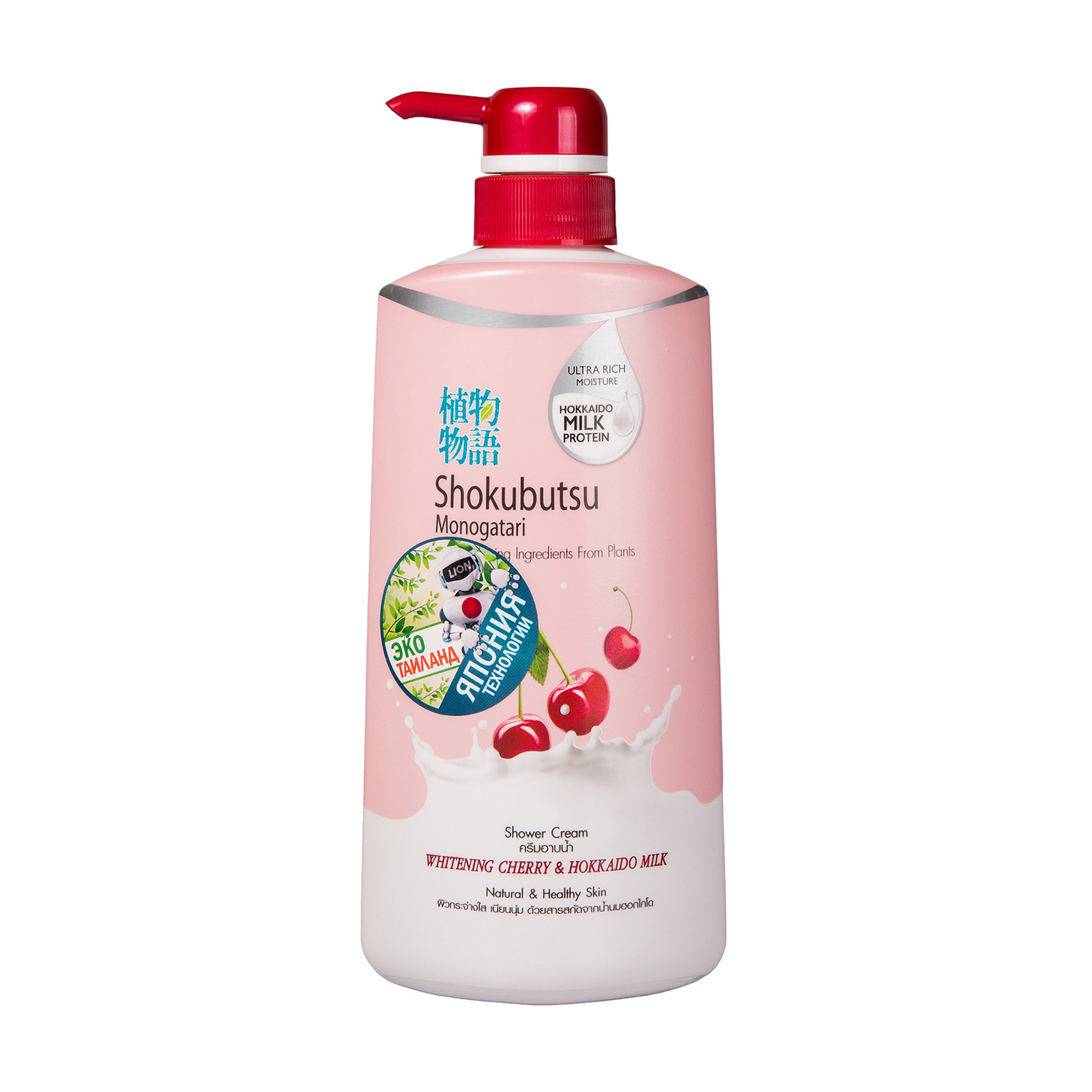Крем-гель для душу Shokubutsu Monogatari Whitening Cherry &amp; Hokkaido Milk Вишня та молочко Хокайдо, 500 мл