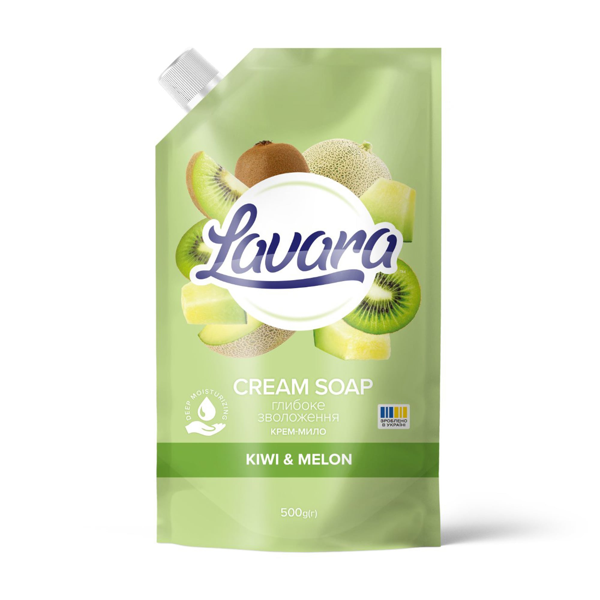 Крем-мило Lavara Kiwi &amp; Melon Cream Soap Ківі-диня, 500 г (дой-пак)