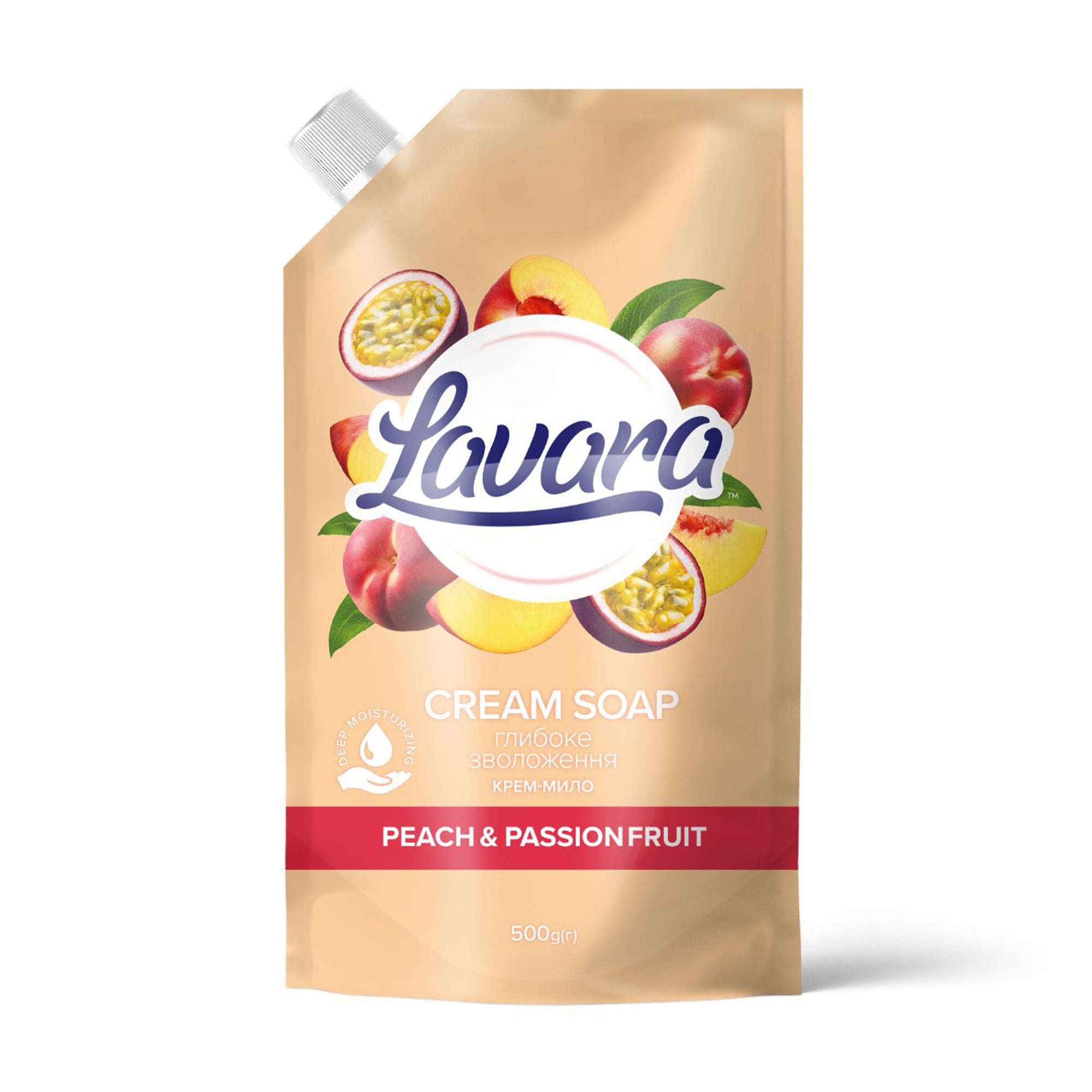 Крем-мило Lavara Peach &amp; Passion Fruit Cream Soap Персик-маракуя, 500 г (дой-пак)