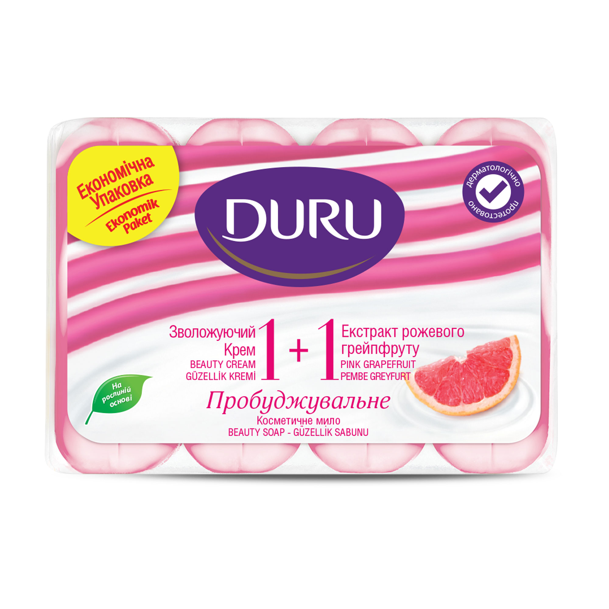 Крем-мило тверде DURU Зволожувальний крем та рожевий грейпфрут 1+1, 4*80 г