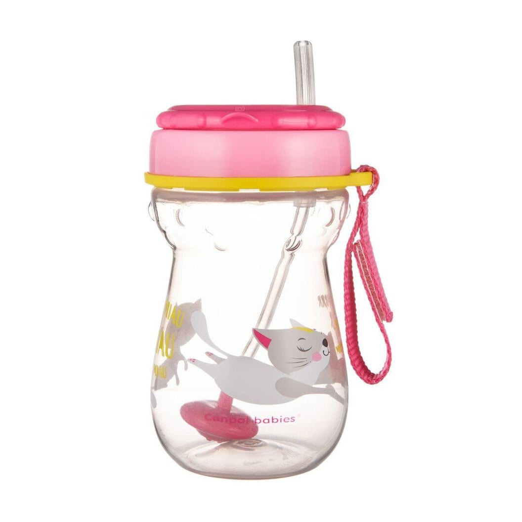 Кружка Canpol Babies Котик, зі складною силіконовою трубочкою і обтяжувачем, від 9 місяців, 350 мл (56/521)