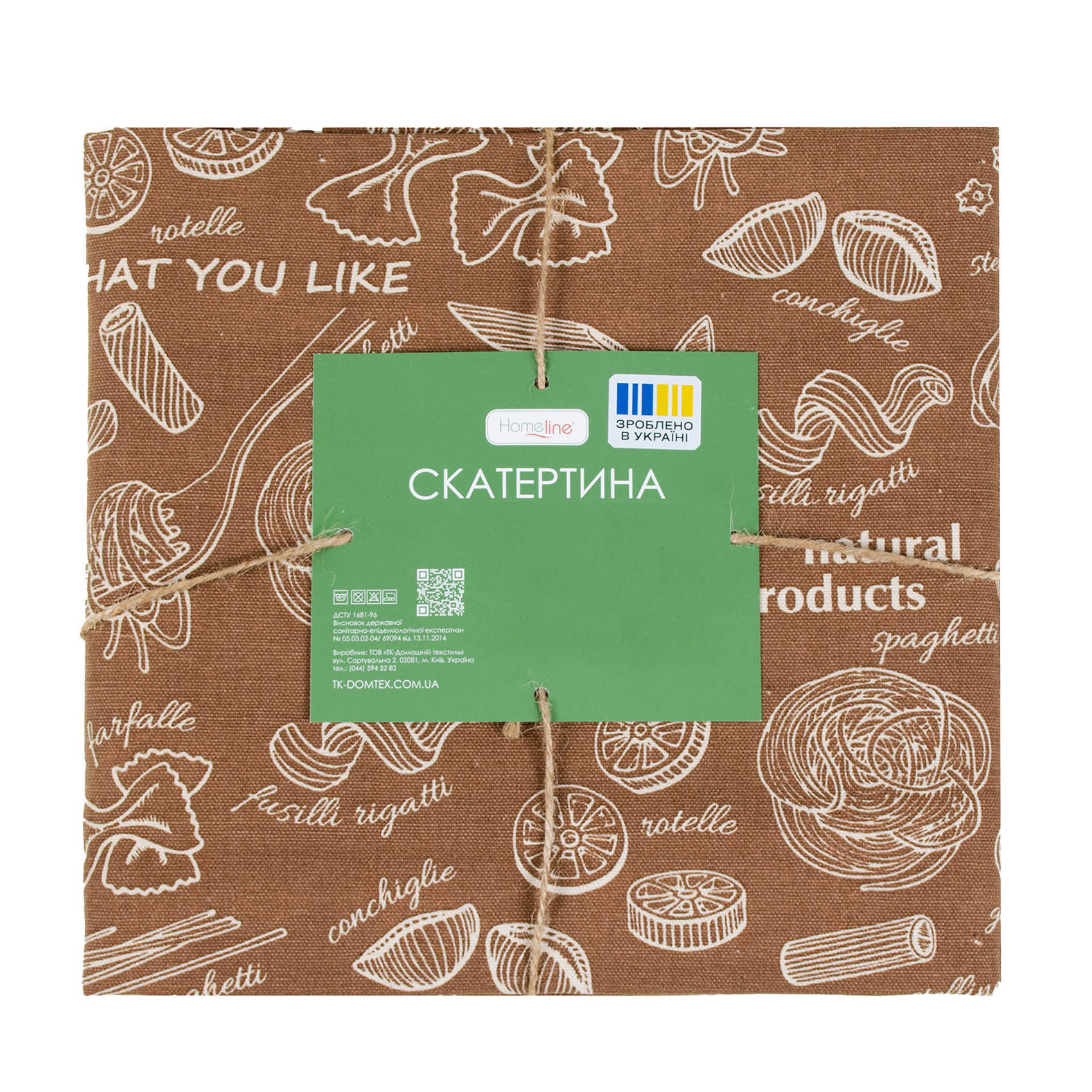 Кухонна скатертина Home Line Паста, світло-коричнева/сурова, 120*150 см (напівпанама) (183953)
