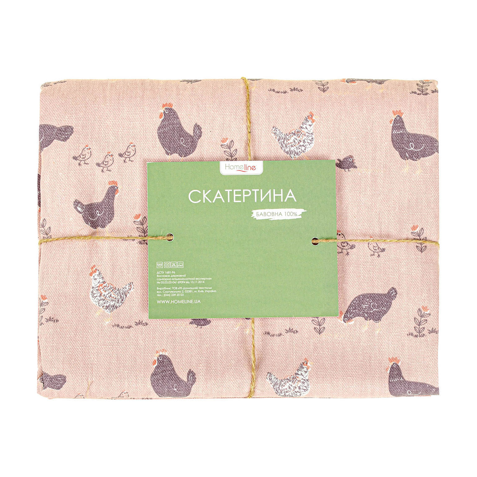 Кухонна скатертина Home Line Прогулянка з курчатами, рожева, 120*150 см (напівпанама) (183701)