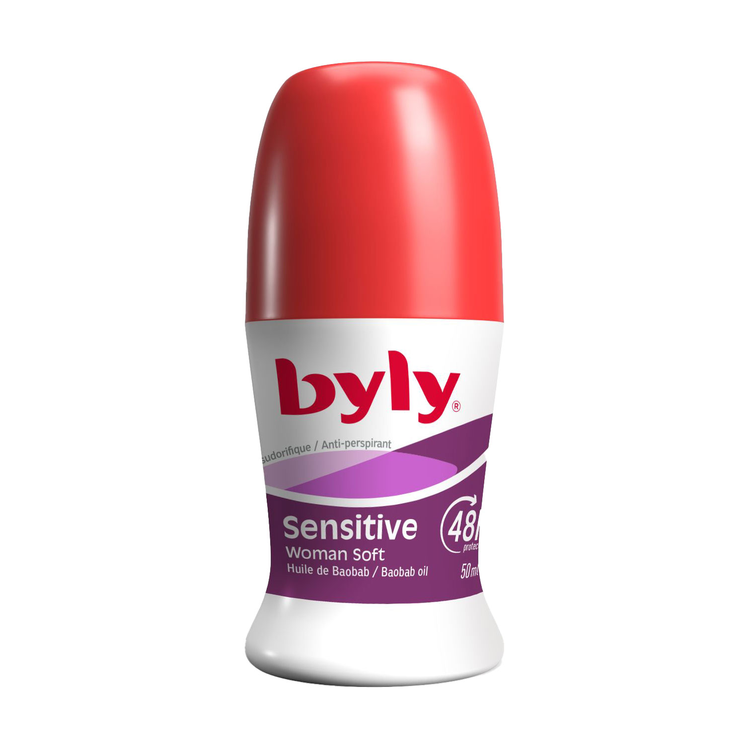 Кульковий антиперспірант Byly Sensitive Woman Soft 48h для чутливої шкіри, з протеїнами шовку та олією баобаба, жіночий, 50 мл