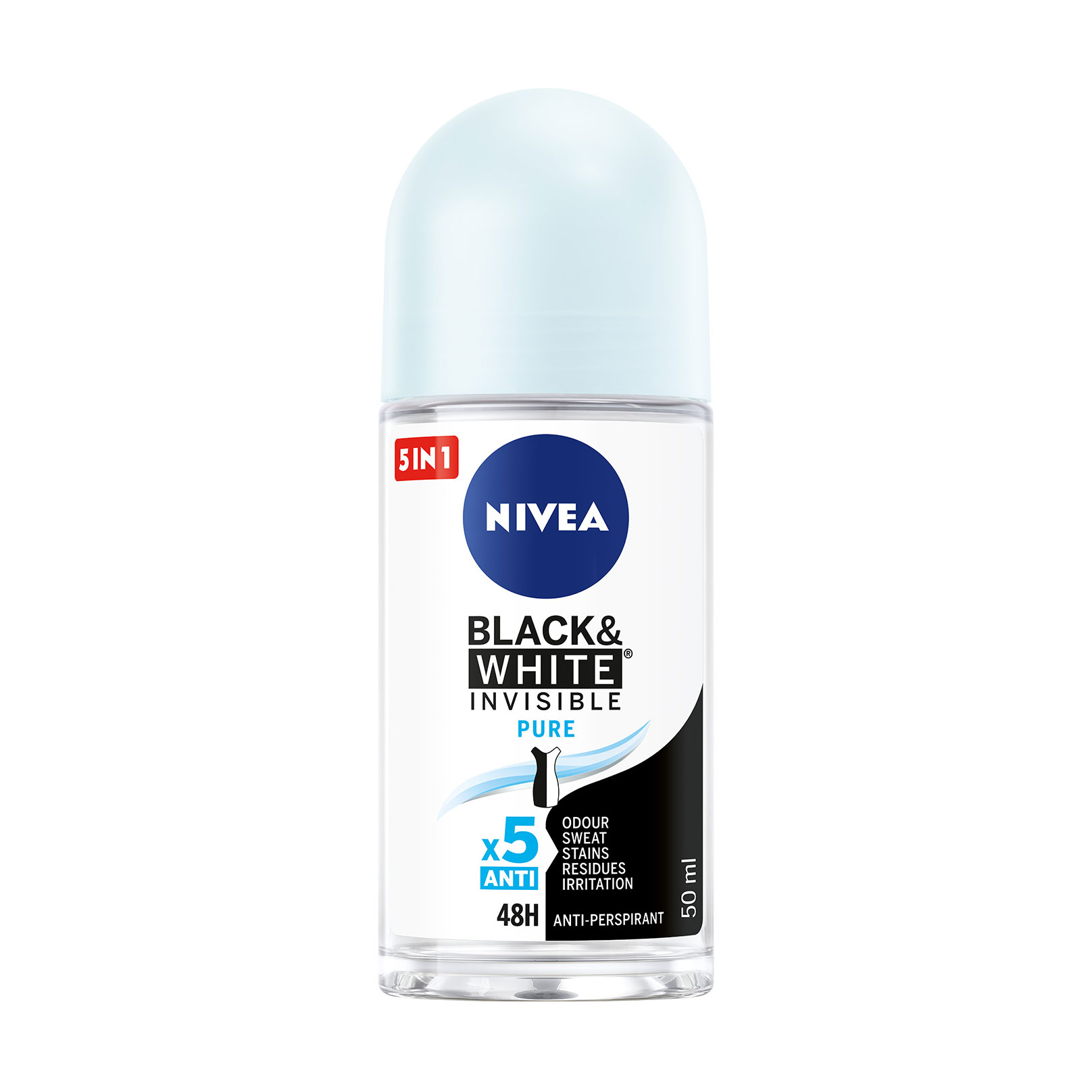 Кульковий антиперспірант NIVEA Pure Чорне та біле, невидимий, жіночий, 50 мл