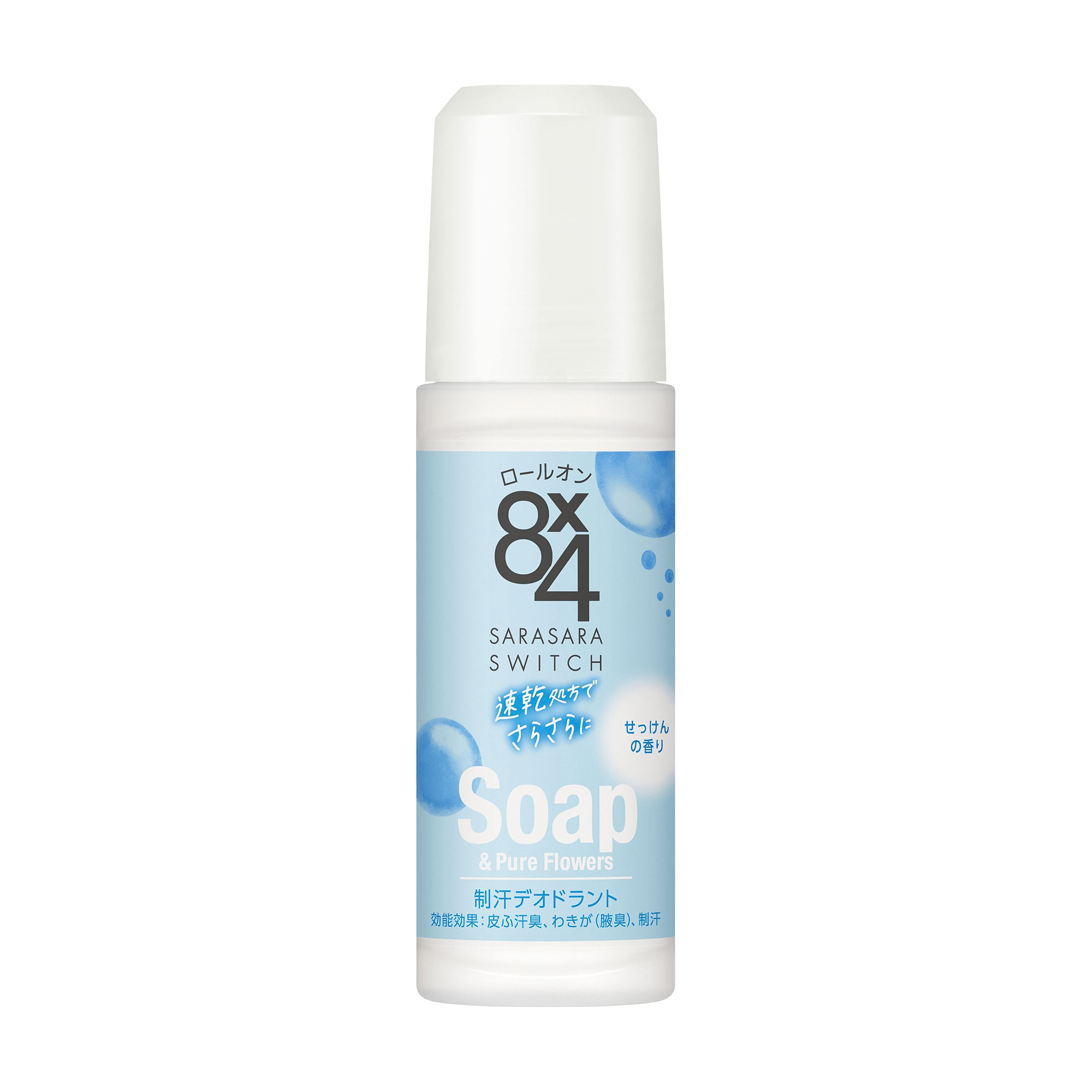 Кульковий дезодорант-антиперспірант Biore 8x4 Deodorant Roll-On Soap &amp; Pure Flower з ароматом свіжості, 45 мл