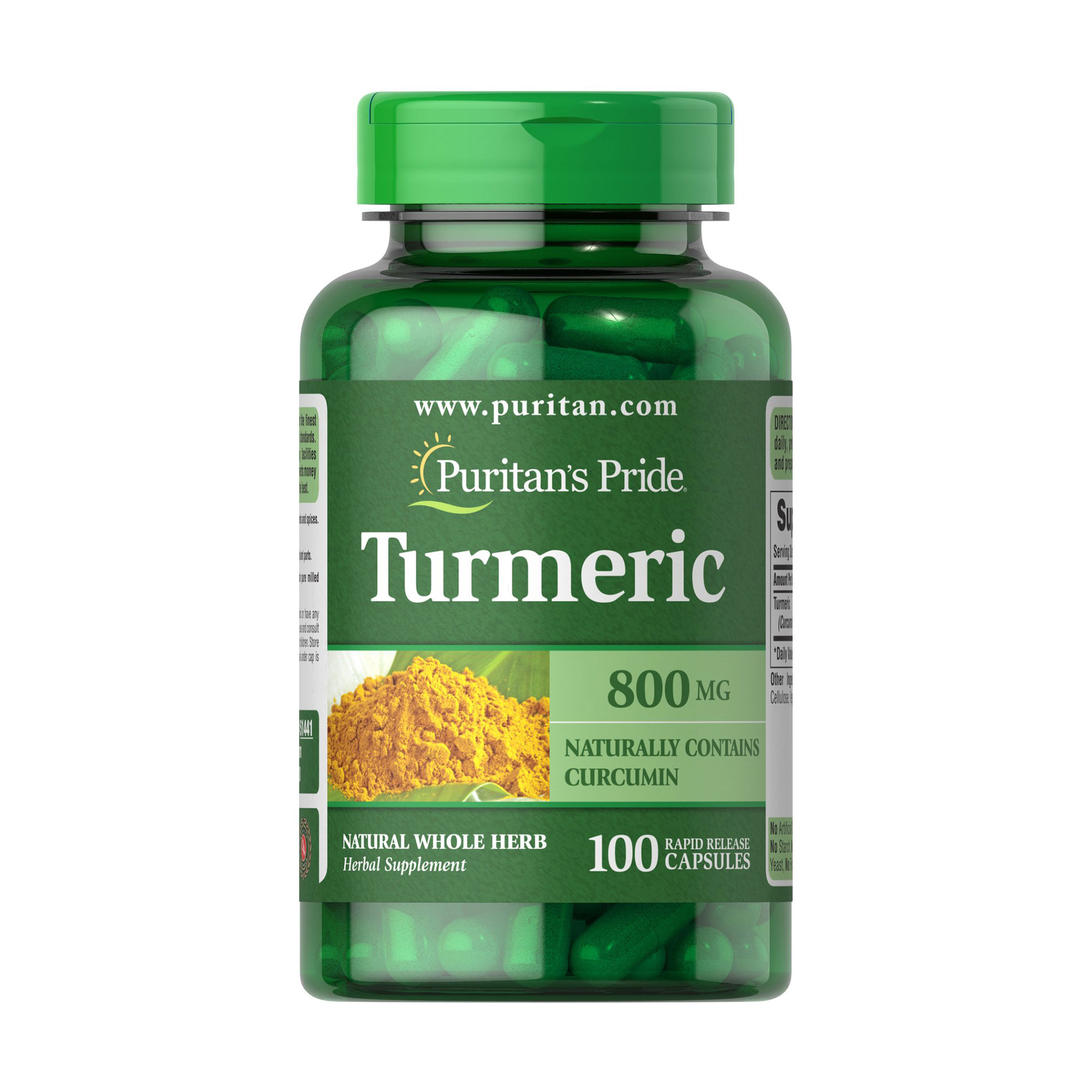 Куркума Puritan's Pride Turmeric Curcumin, 800 мг, 100 капсул