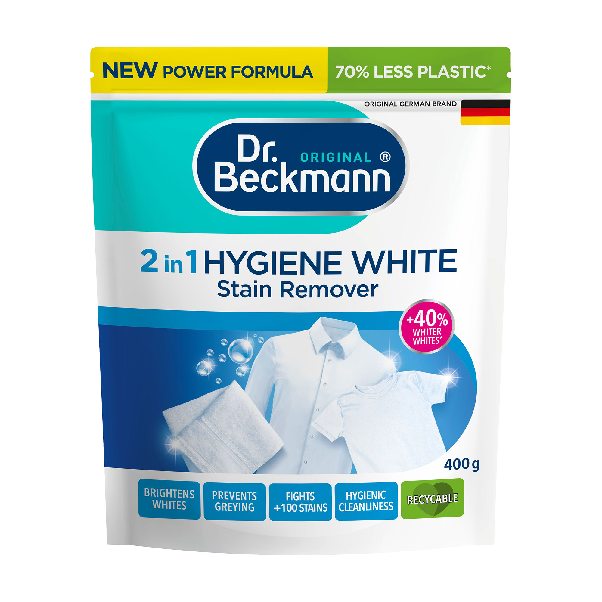 Кисневий відбілювач 2 в 1 Dr. Beckmann Hygiene White Stain Remover для стійких забруднень та плям, 400 г