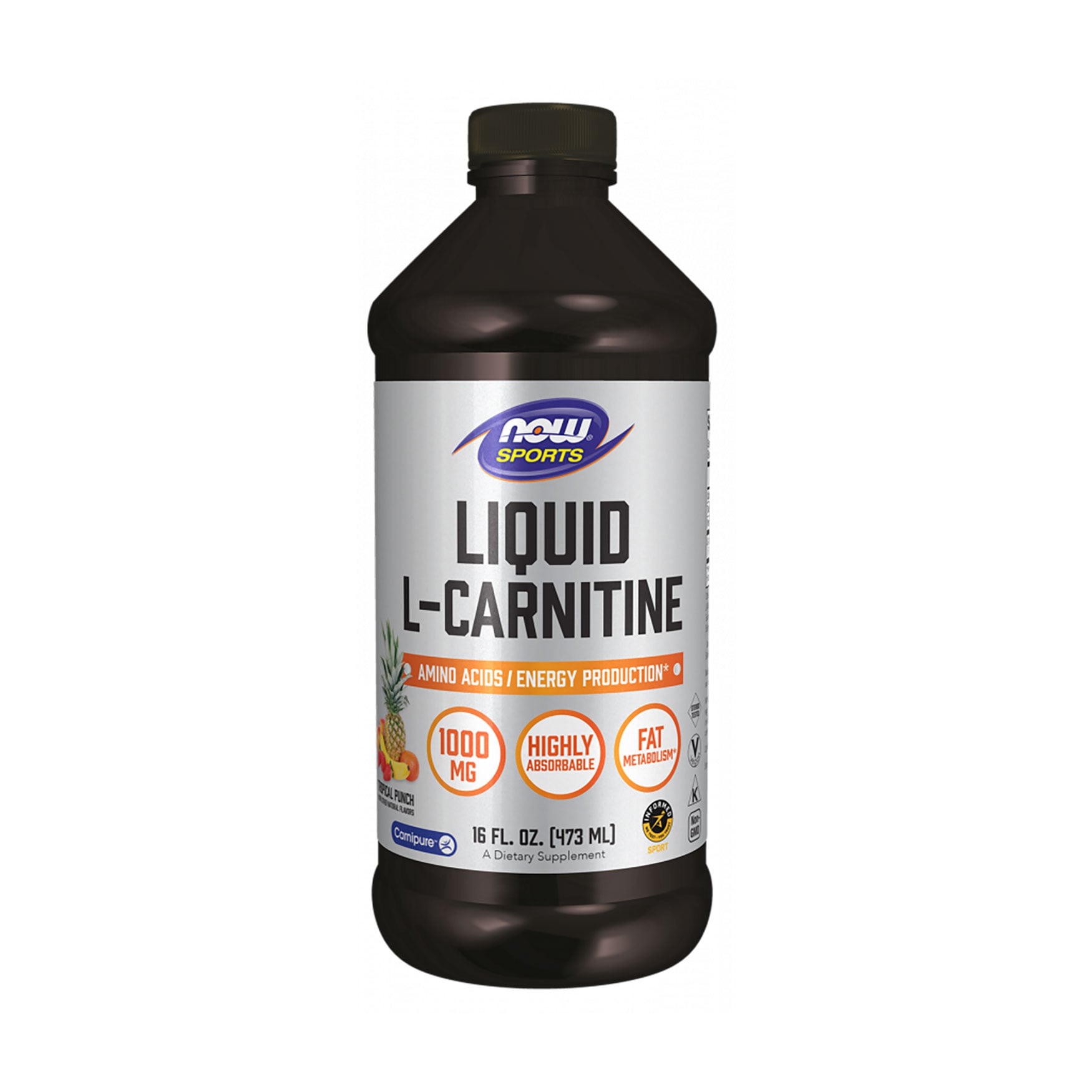 L-карнітин NOW foods Sports Liquid L-Carnitine зі смаком тропічного пуншу, 1000 мг, в рідині, 473 мл