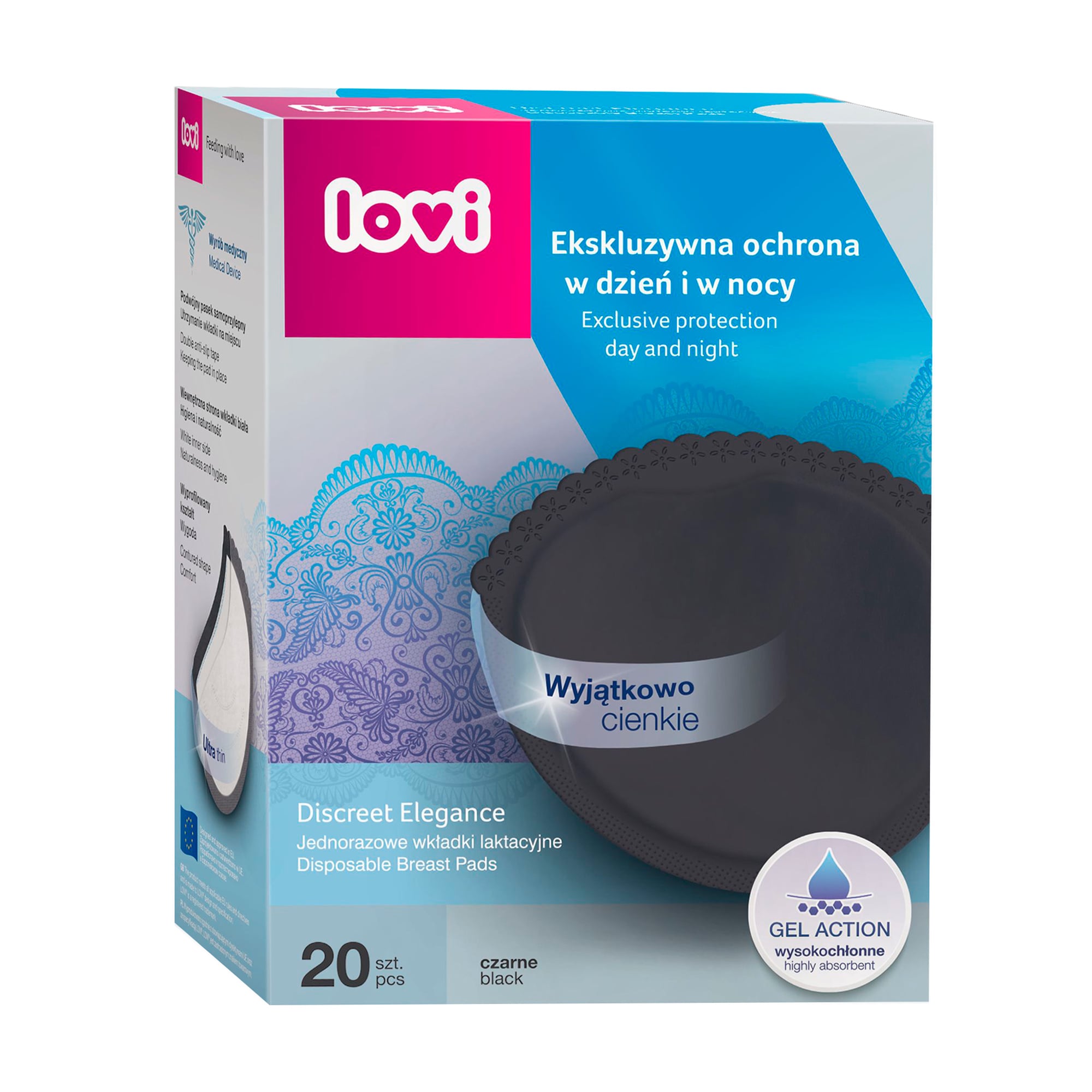 Лактаційні прокладки для грудей LOVI Discreet Elegance чорні, 20 шт (19-611)