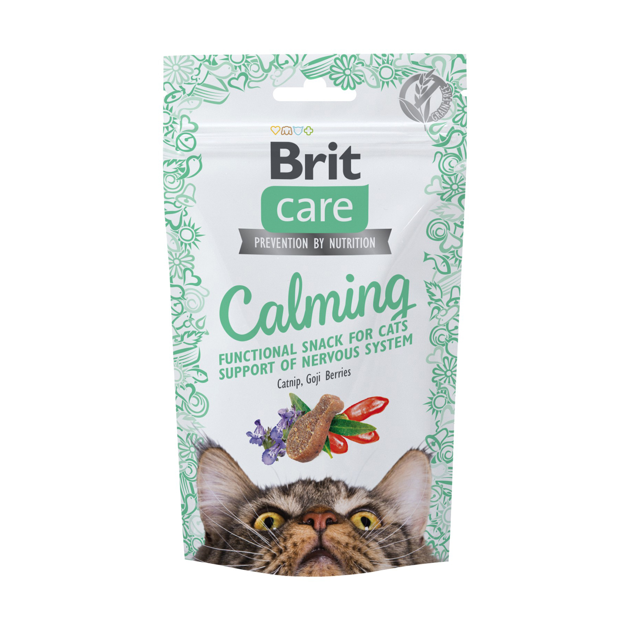 Ласощі для кішок Brit Care Calming з куркою, м'ятою та ягодами годжі, 50 г
