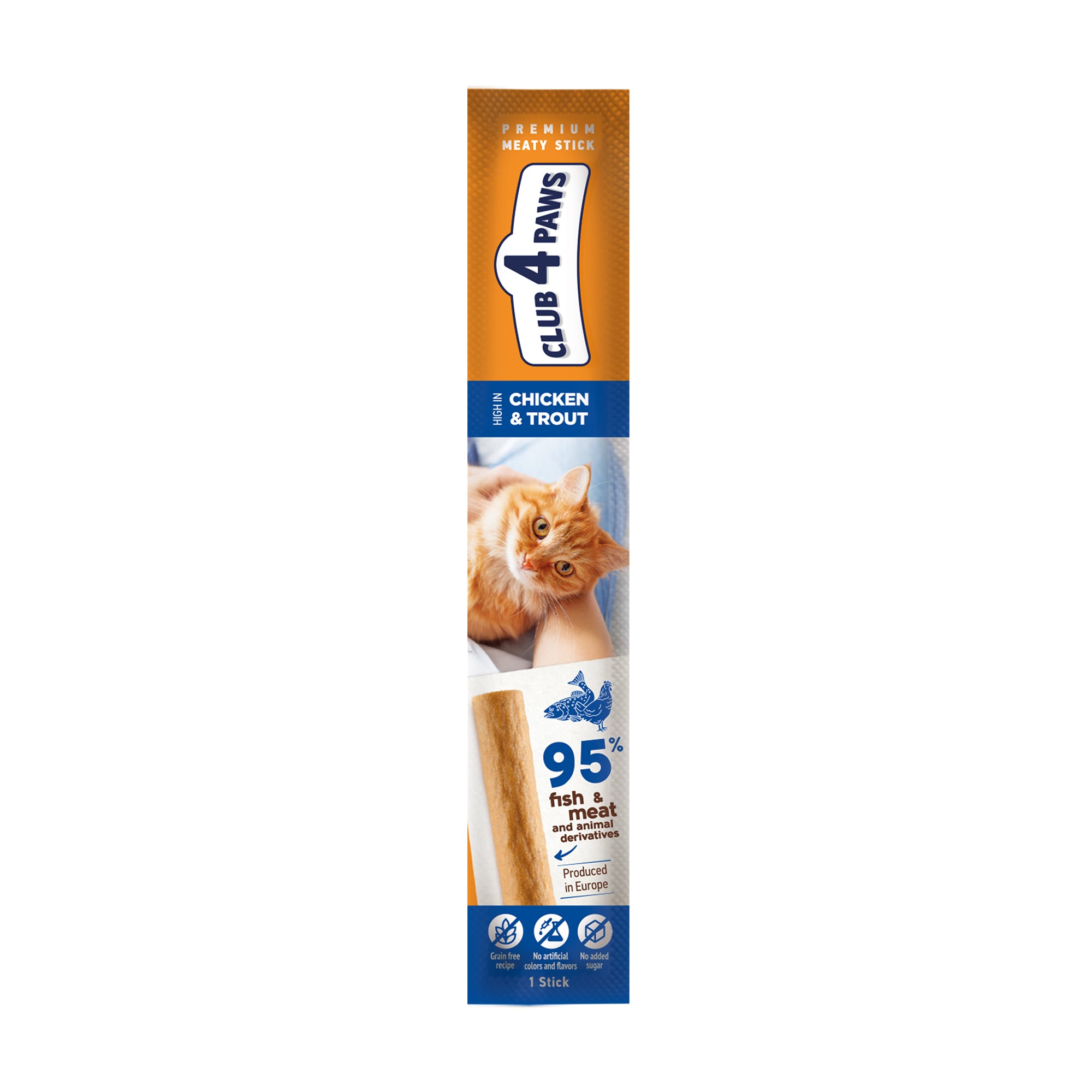 Ласощі для кішок Club 4 Paws Premium Meat Stick, з куркою та фореллю, 5 г