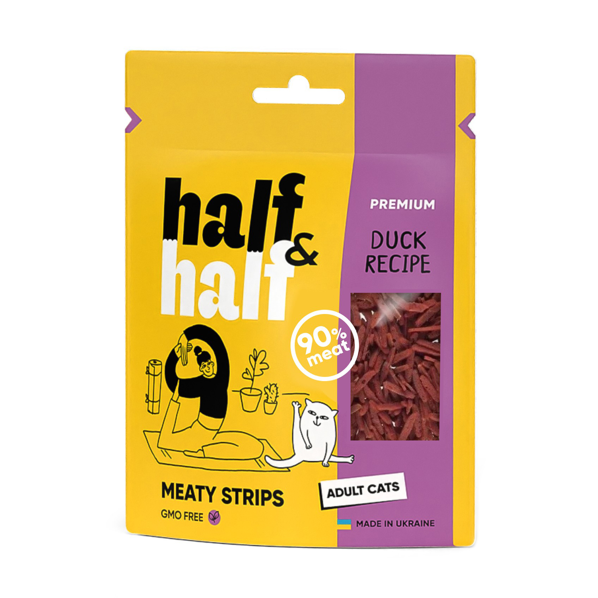 Ласощі для кішок Half&amp;Half у формі м'ясних смужок, із качкою, 50 г