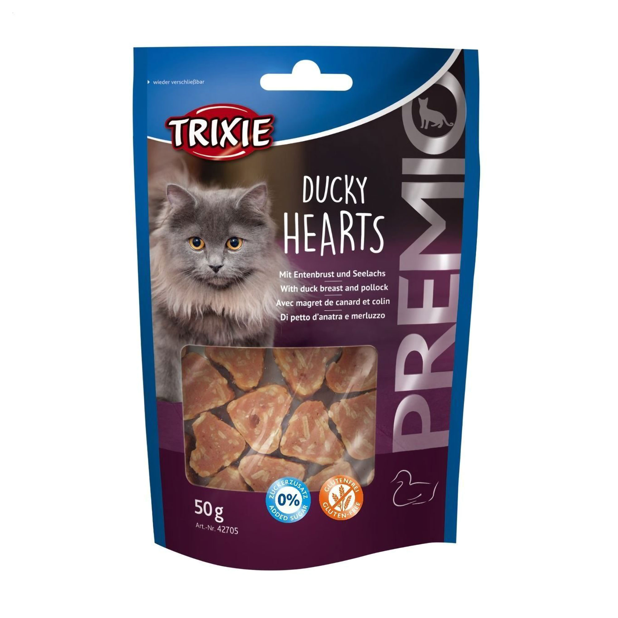Ласощі для кішок Trixie Premio Ducky Hearts з качкою та минтаєм, 50 г