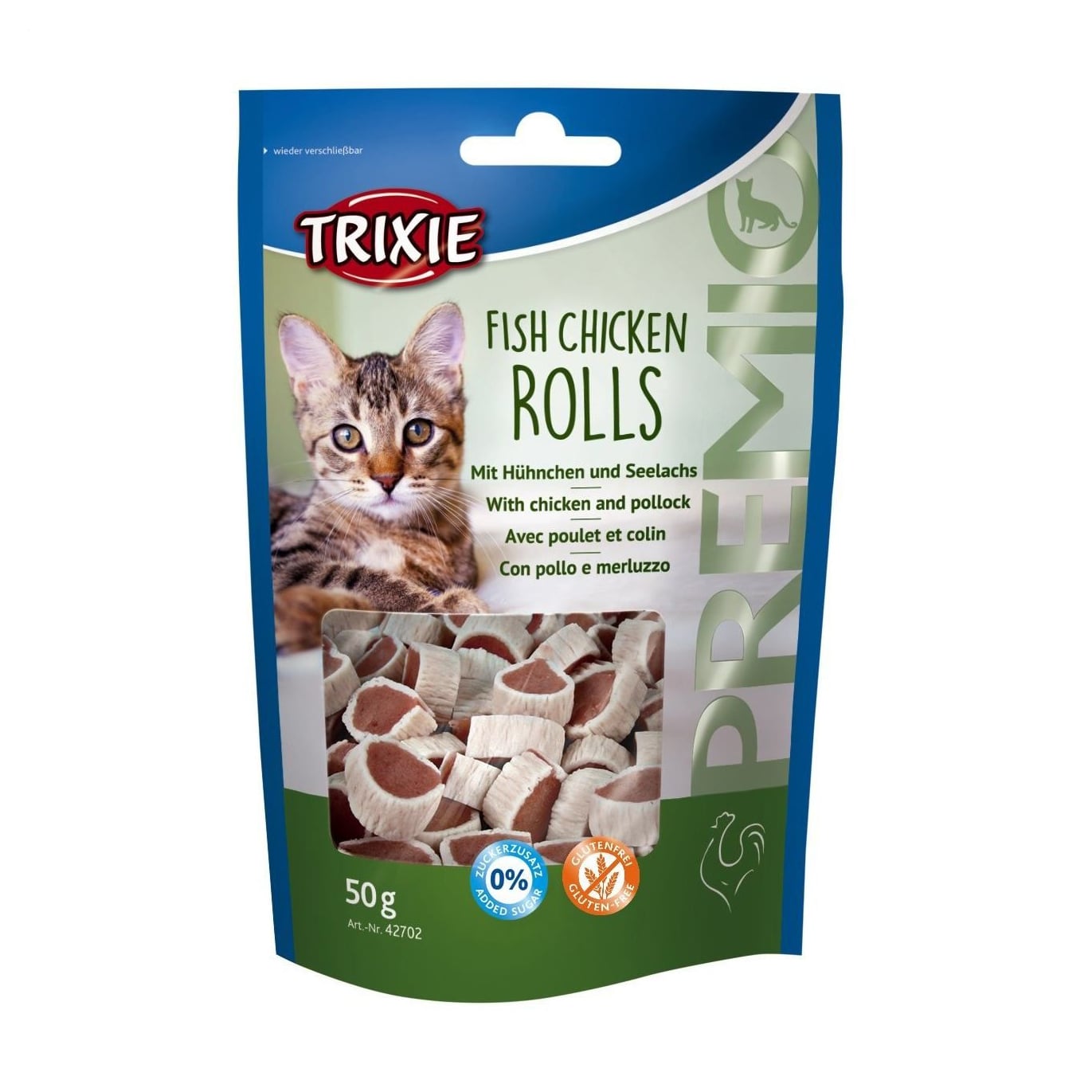 Ласощі для кішок Trixie Premio Fish Chicken Rolls з куркою та минтаєм, 50 г