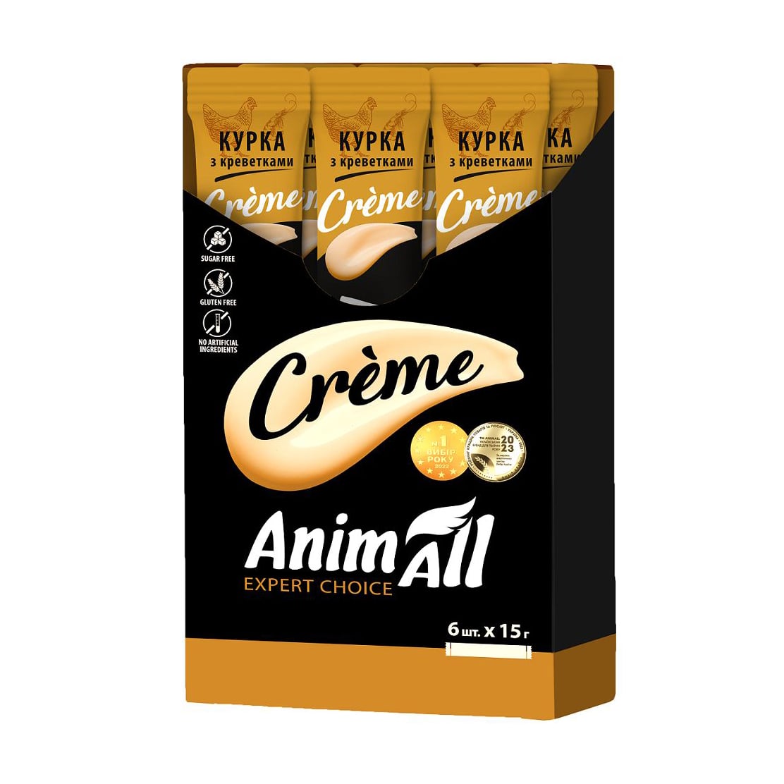 Ласощі для котів AnimAll Creme з куркою та креветками, 6*15 г