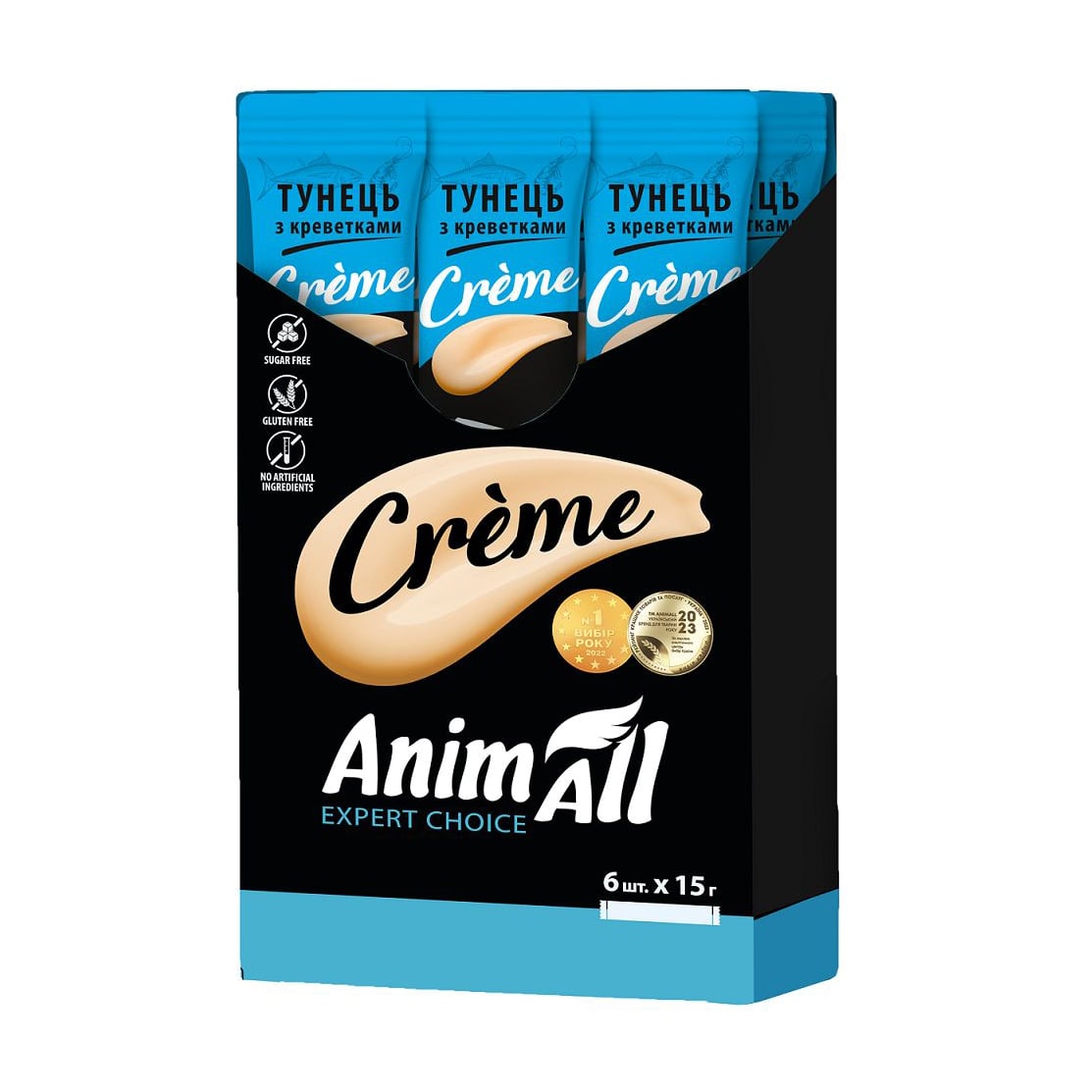 Ласощі для котів AnimAll Creme з тунцем та креветками, 6*15 г